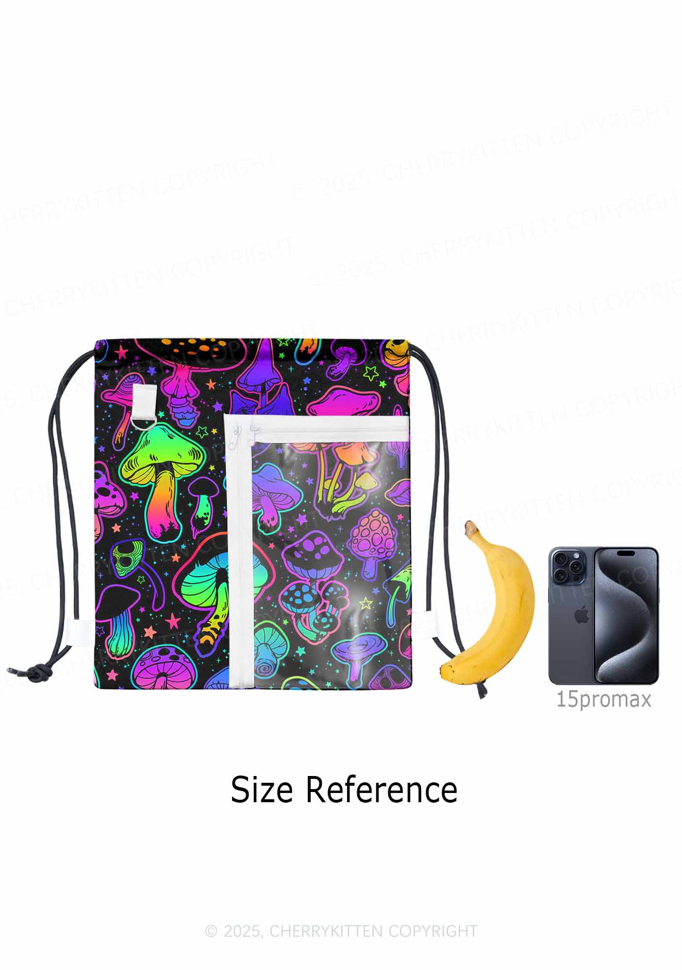 Neon Mushrooms Y2K Drawstring Itabag Backpack Cherrykitten