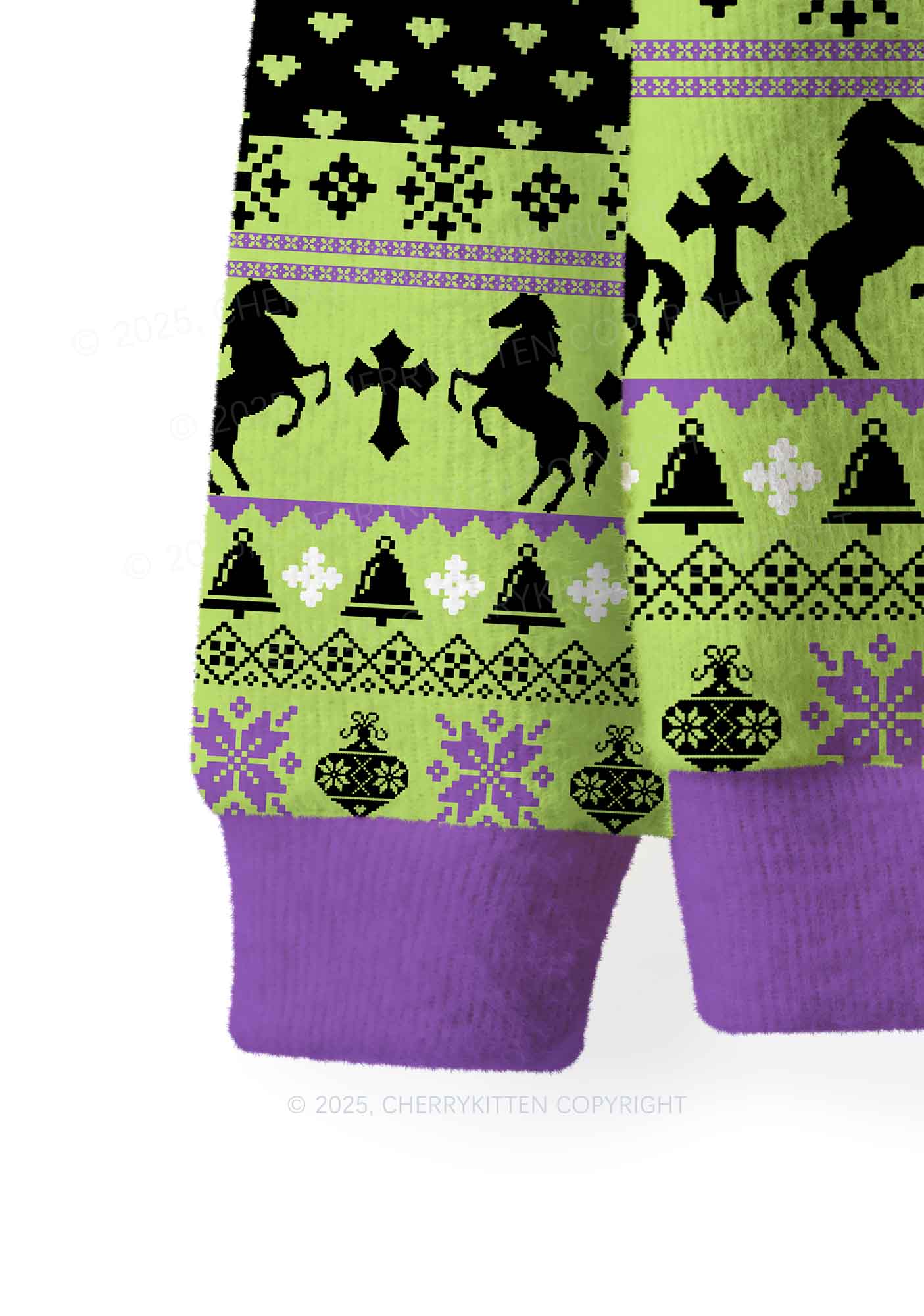 Green K Pony Y2K Christmas Knit Sweatshirt Cherrykitten