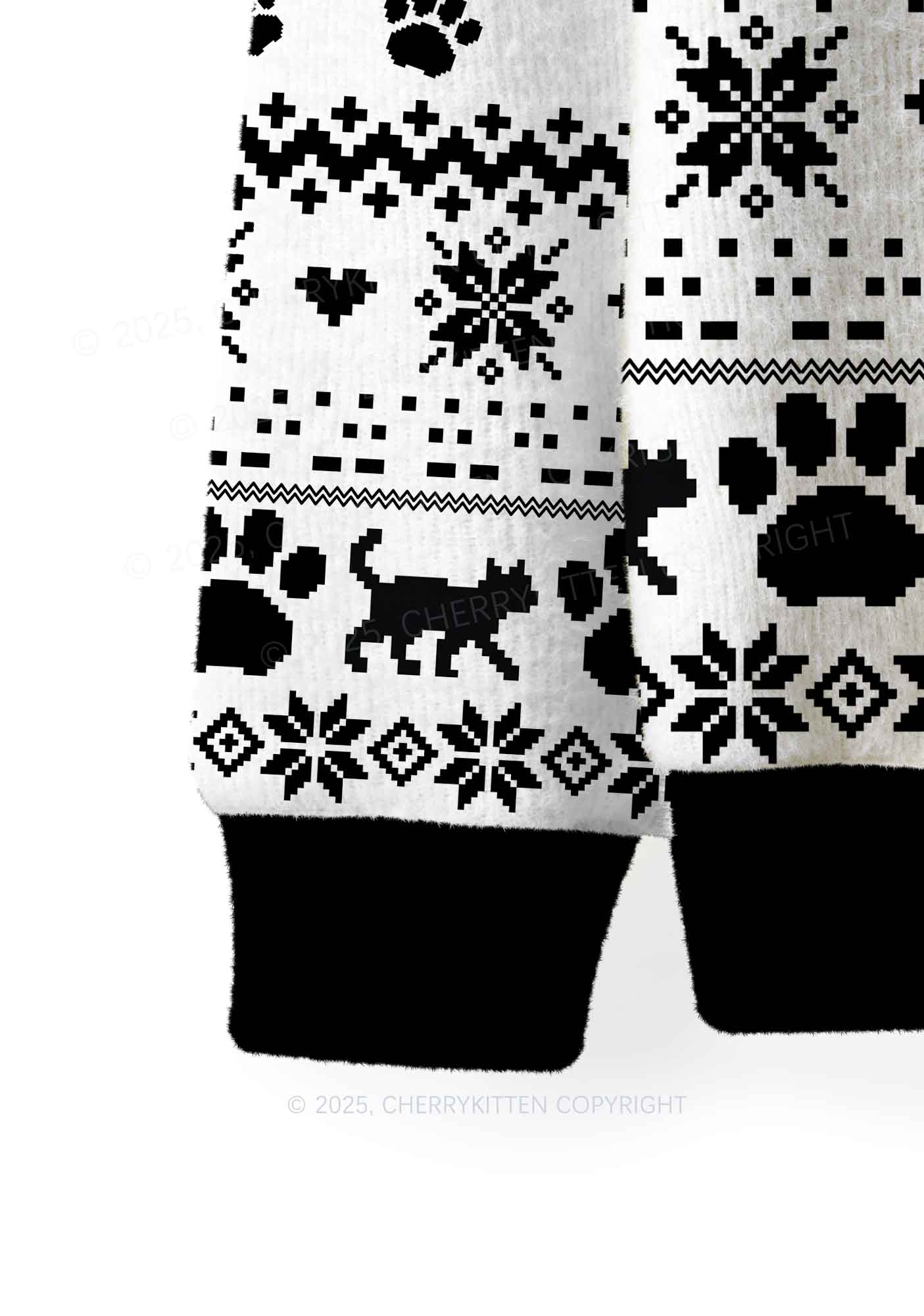White ACAB Cats Y2K Christmas Knit Sweatshirt Cherrykitten