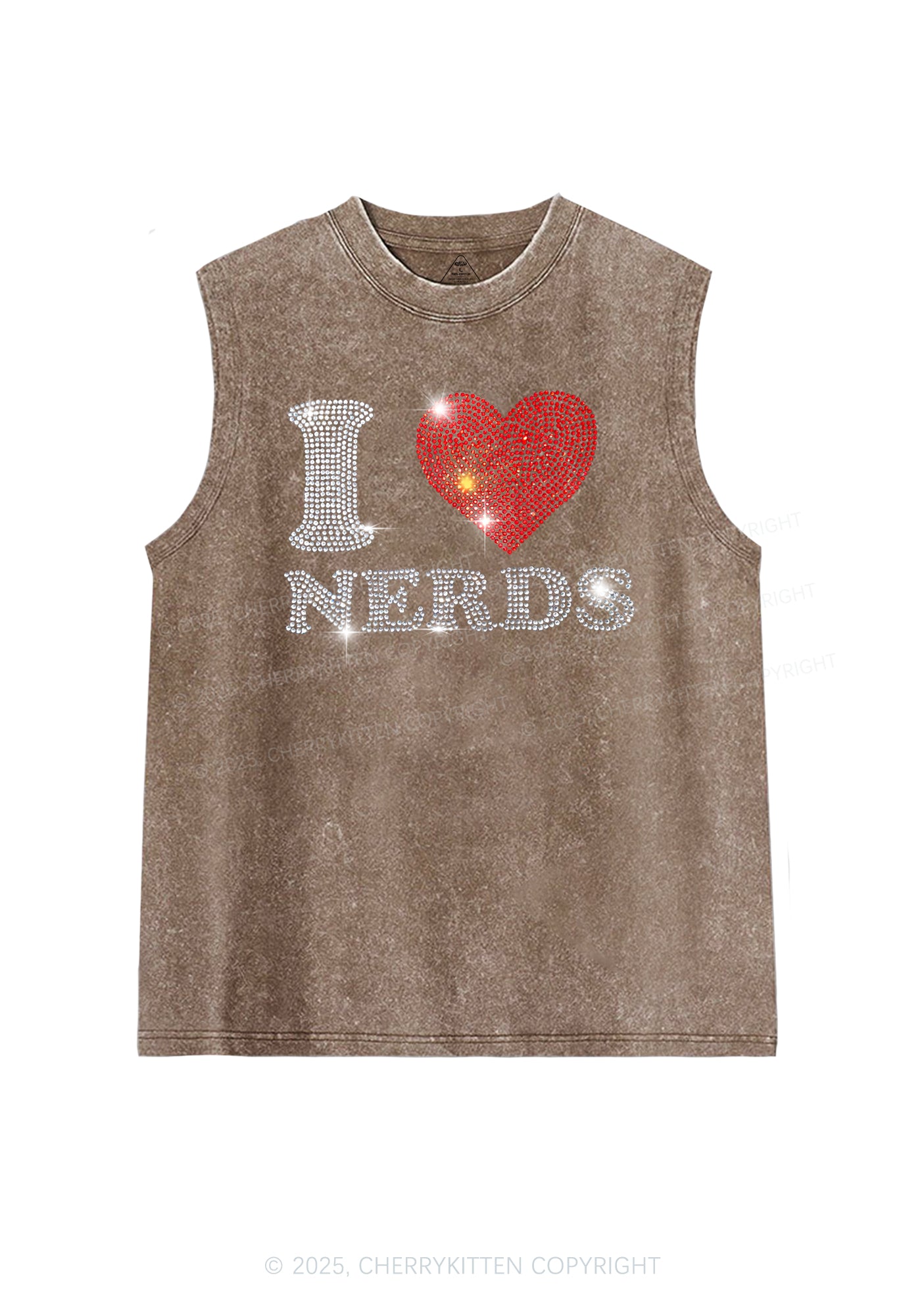 Rhinestone I Love Nerds Y2K Washed Muscle Tank Cherrykitten