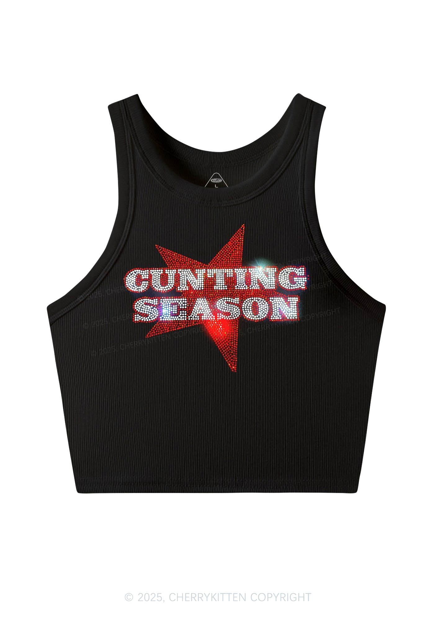 Rhinestone Cunting Season Y2K Crop Tank Top Cherrykitten