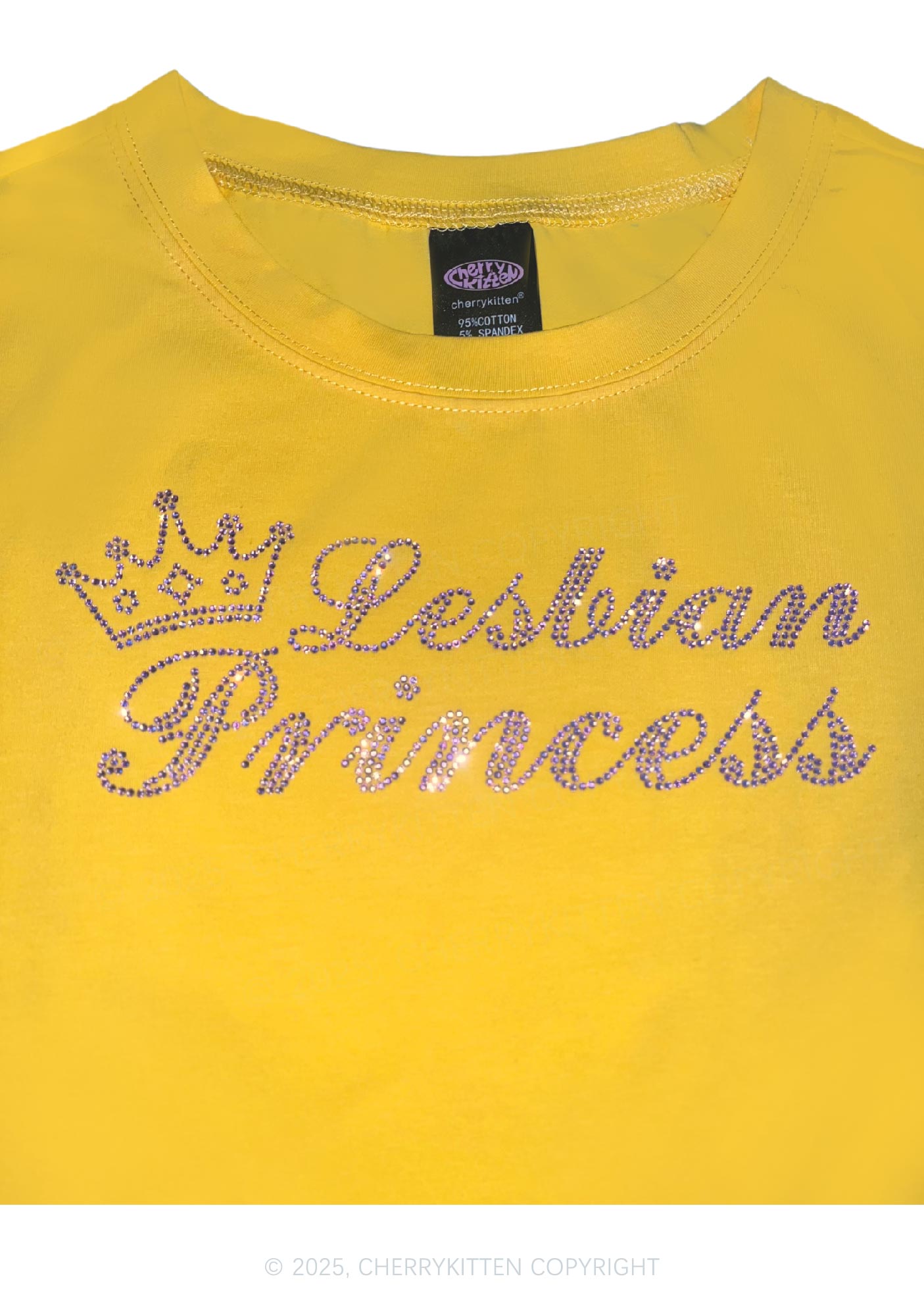 Rhinestone Lesbian Princess Pride Y2K Baby Tee Cherrykitten
