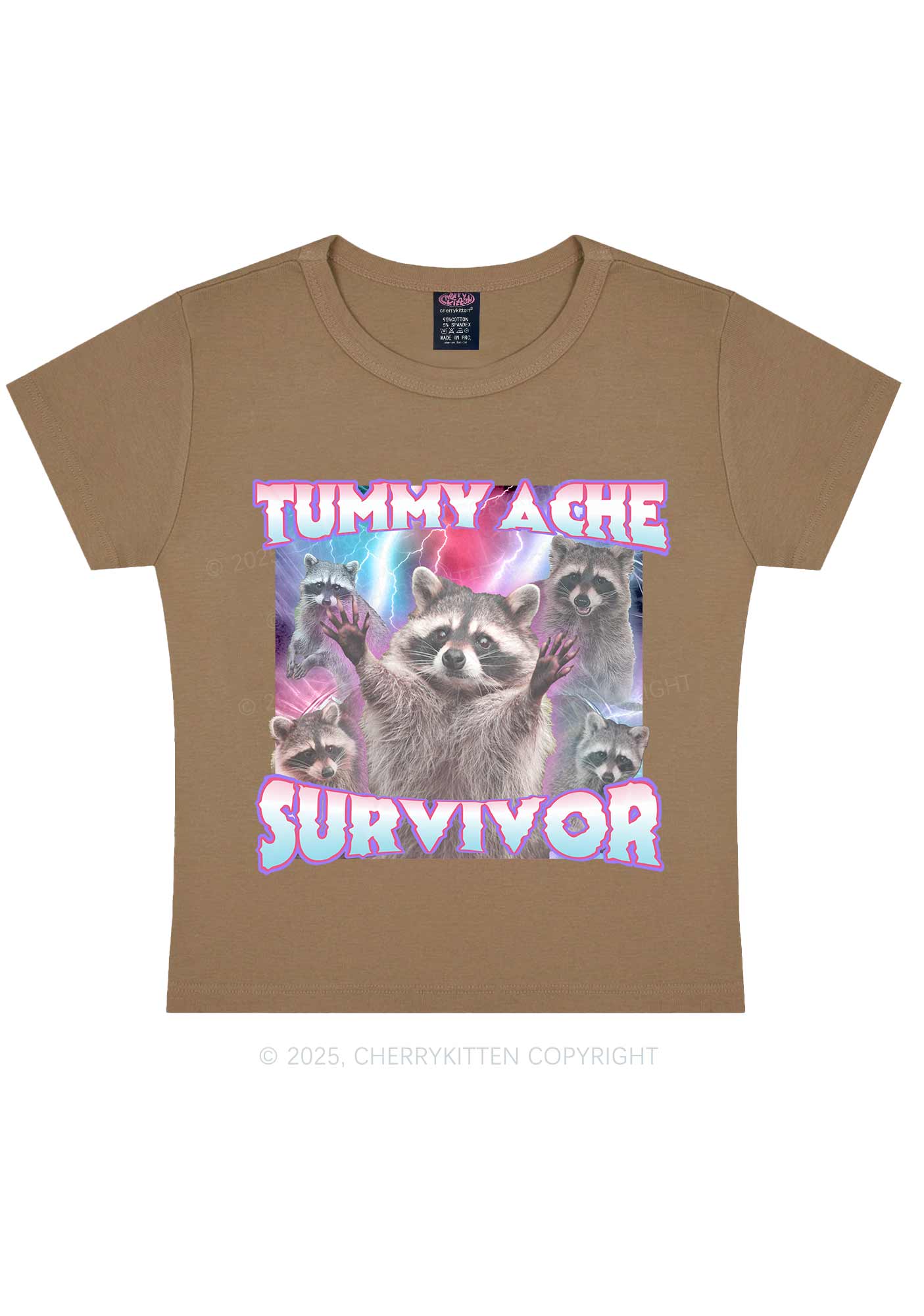 Tummy Ache Survivor Raccoon Y2K Baby Tee Cherrykitten