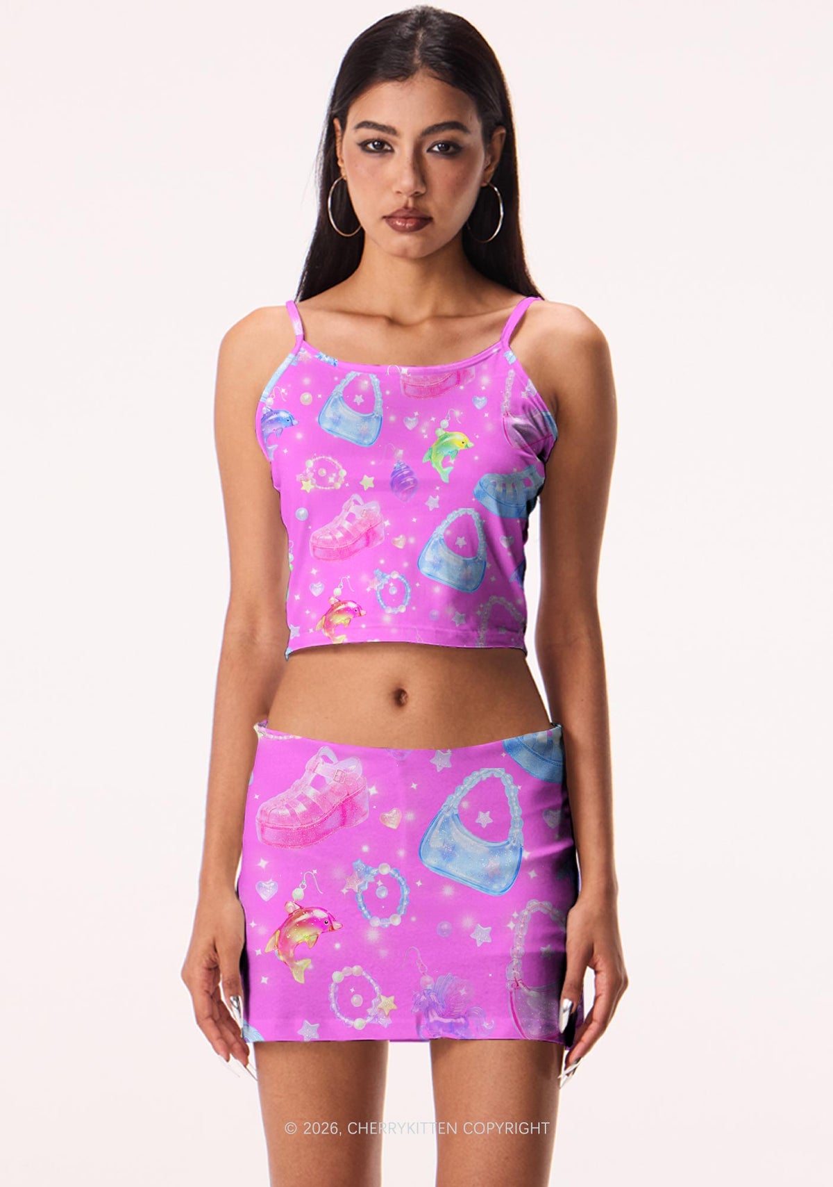 Hot Pink Jelly Charms Y2K Print Mini Skirt Cherrykitten