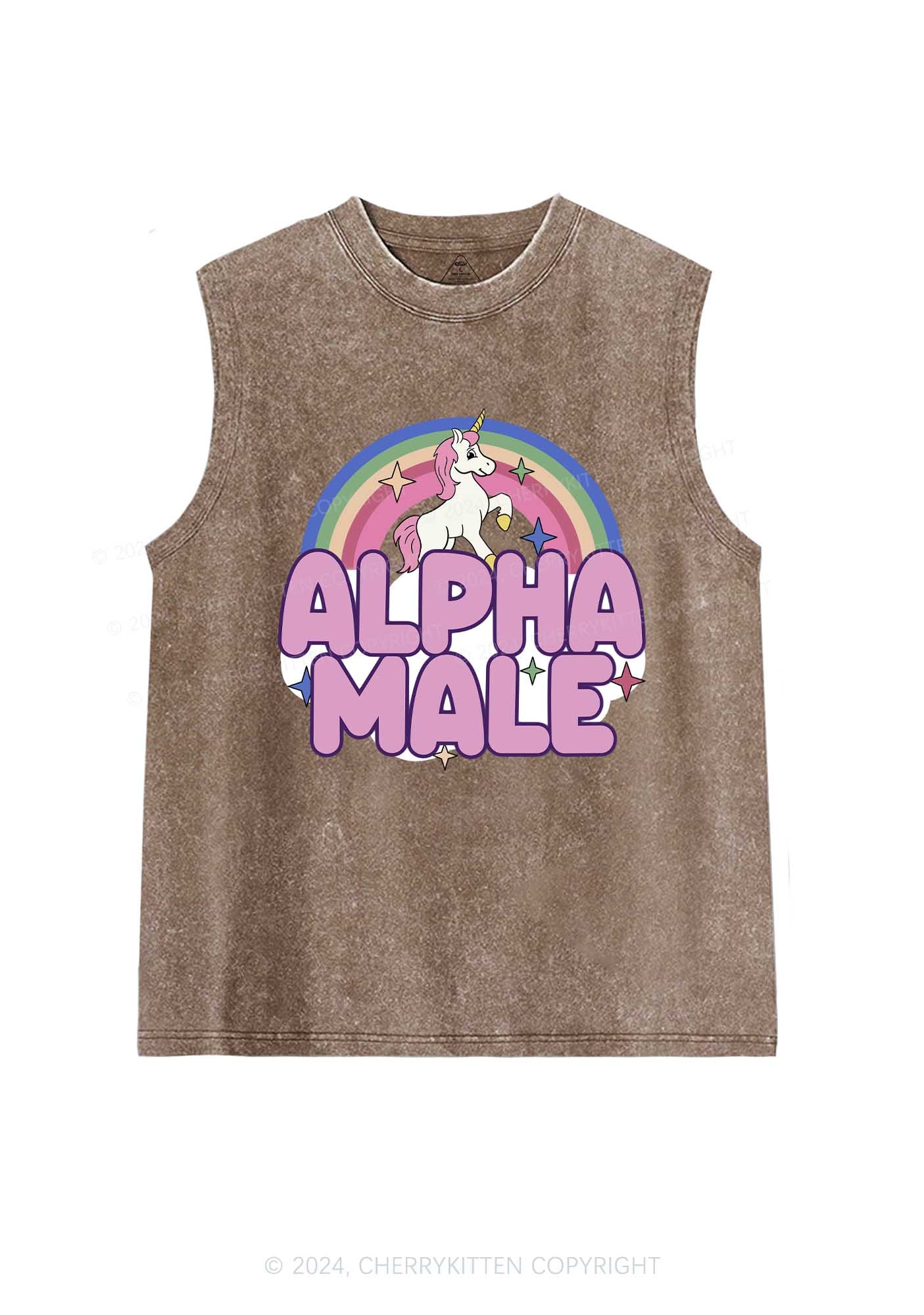 Rainbow Unicorn Alpha Male Y2K Washed Tank Cherrykitten