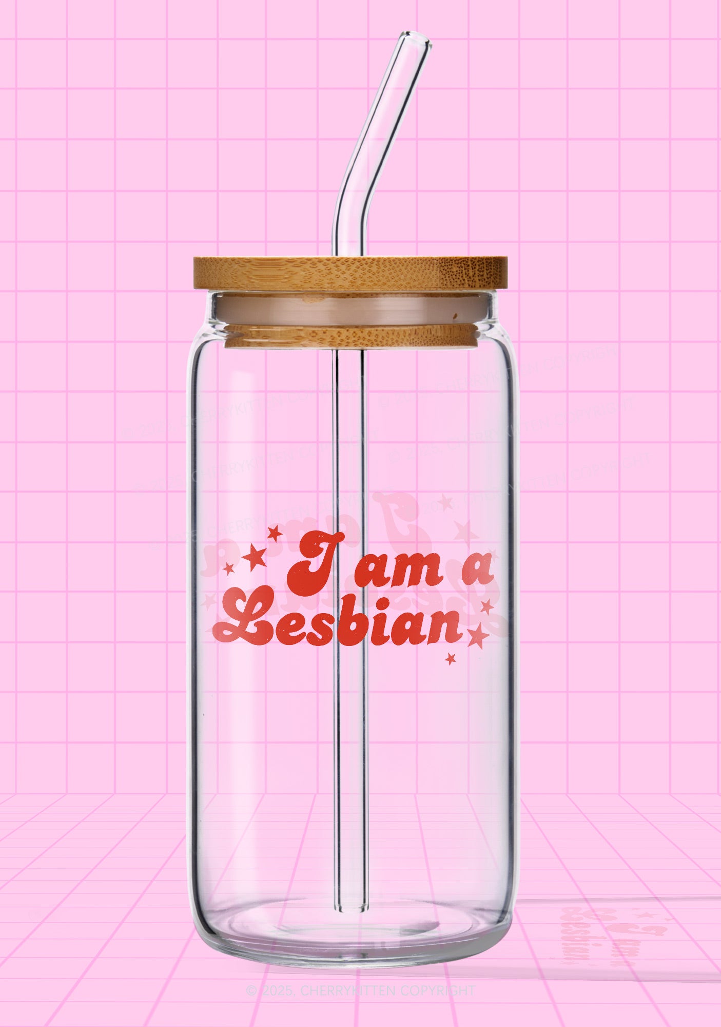 I'm Lesbian Pride Y2K Printed Glass Cup Cherrykitten