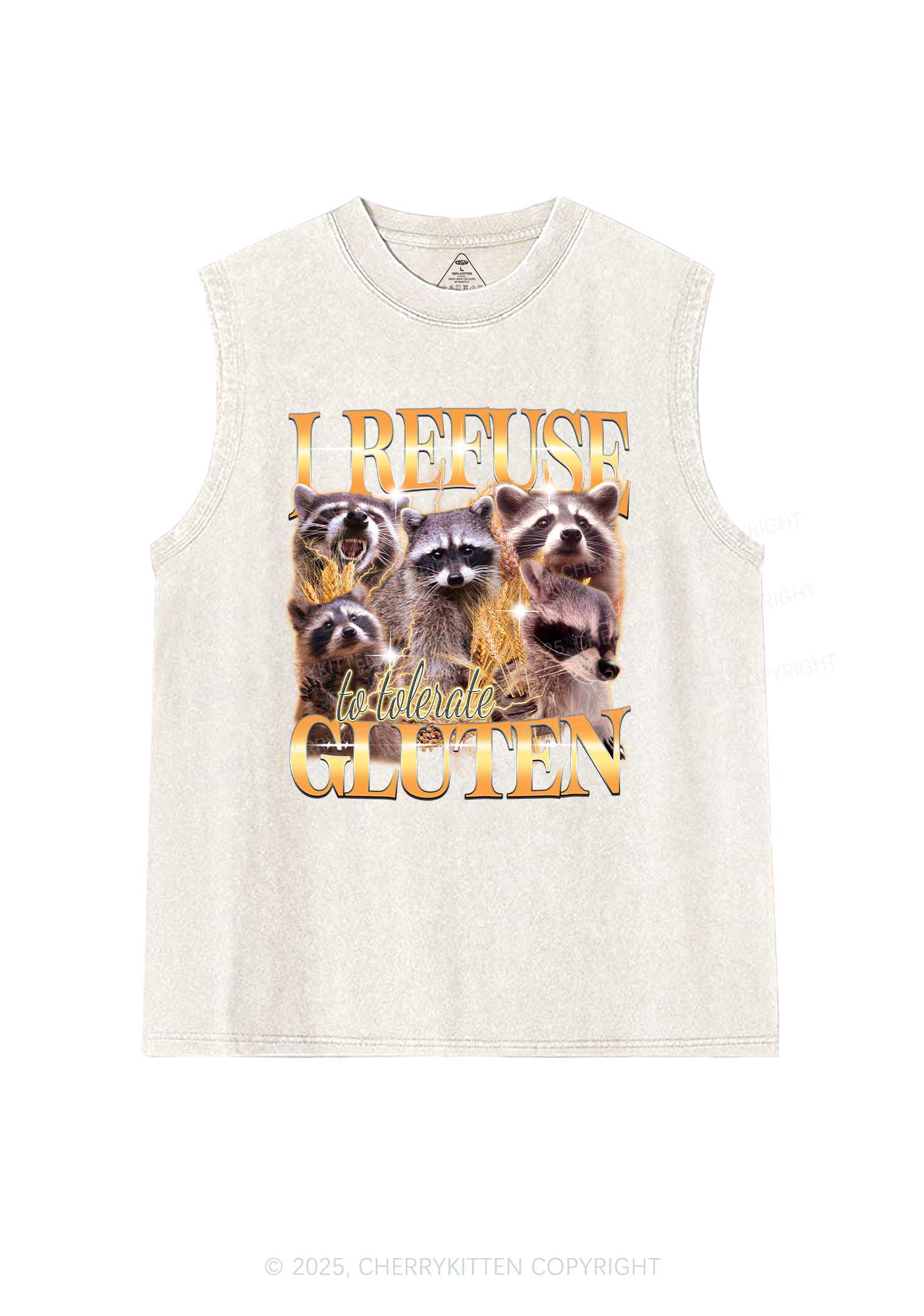 Raccoons Refuse Tolerate Gluten Y2K Washed Muscle Tank Cherrykitten