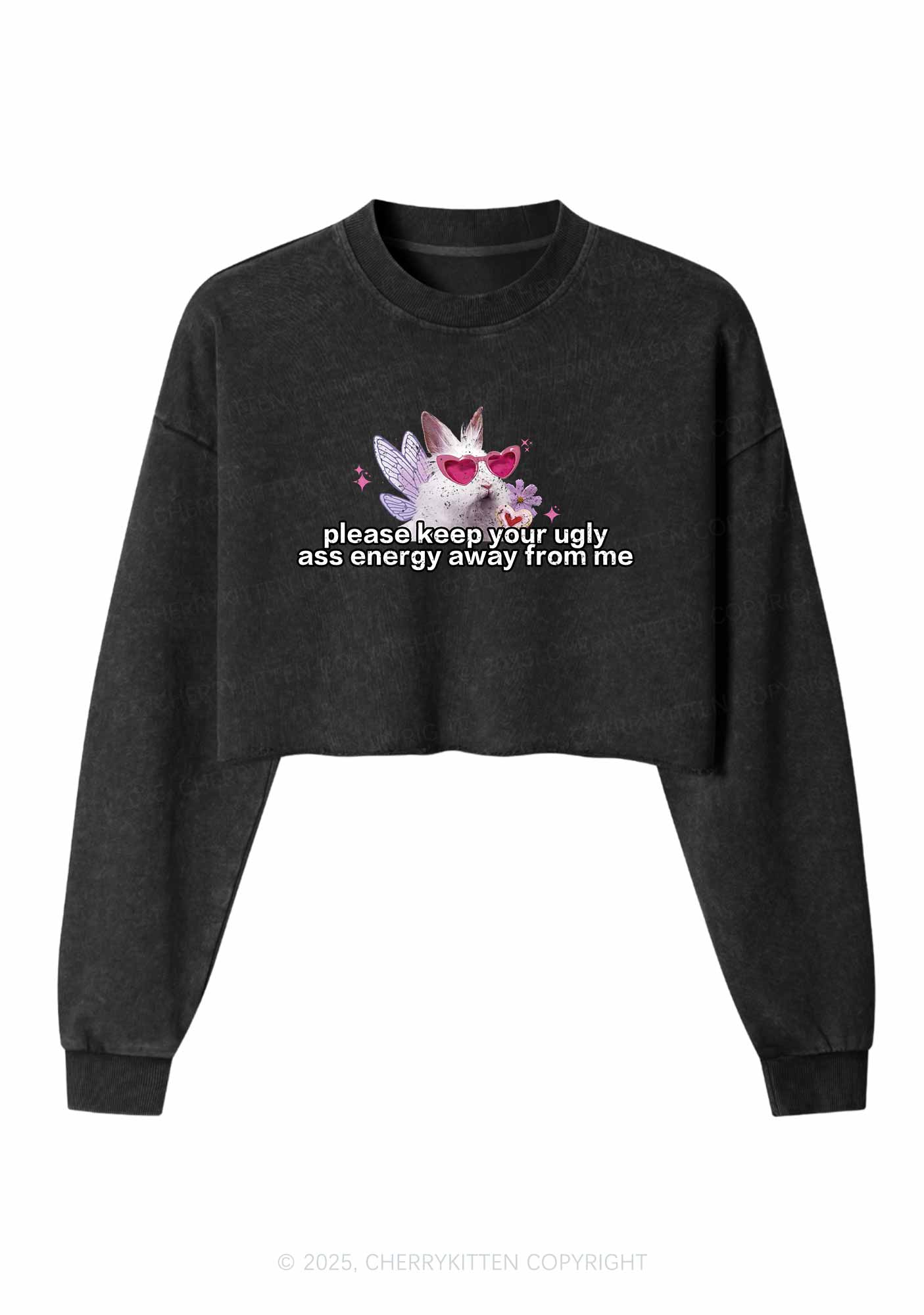 Please Keep Away From Me Y2K Crop Washed Sweatshirts Cherrykitten