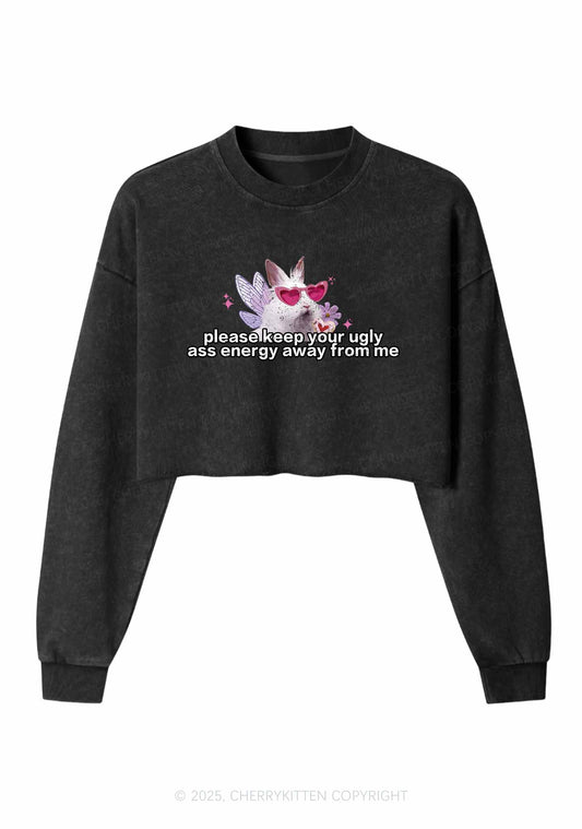 Please Keep Away From Me Y2K Crop Washed Sweatshirts Cherrykitten