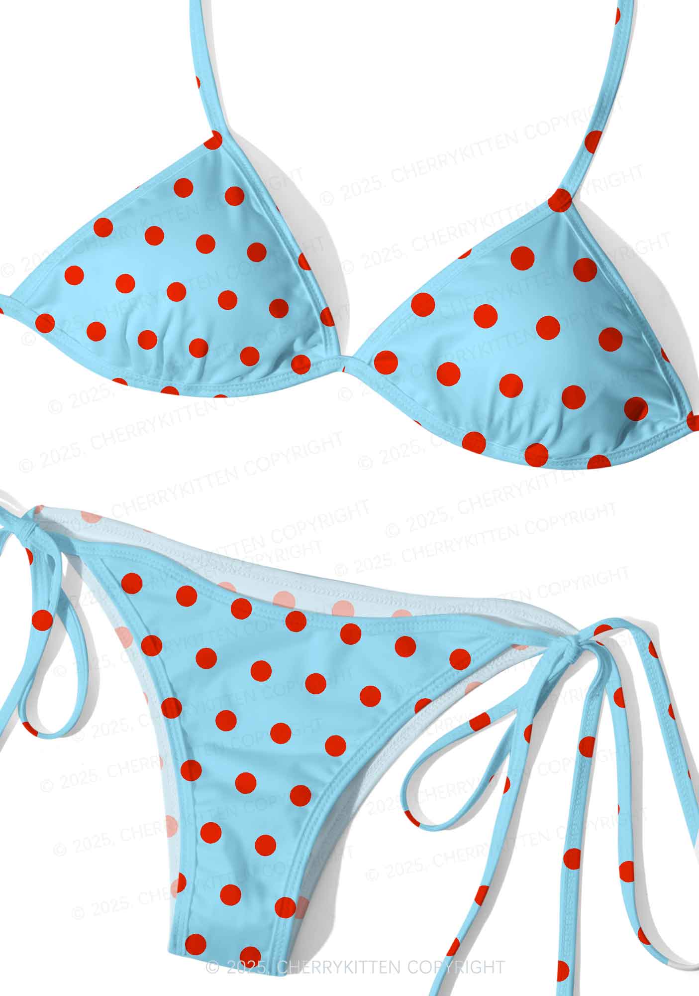 Blue And Red Dots Y2K Print Bikini Set Cherrykitten