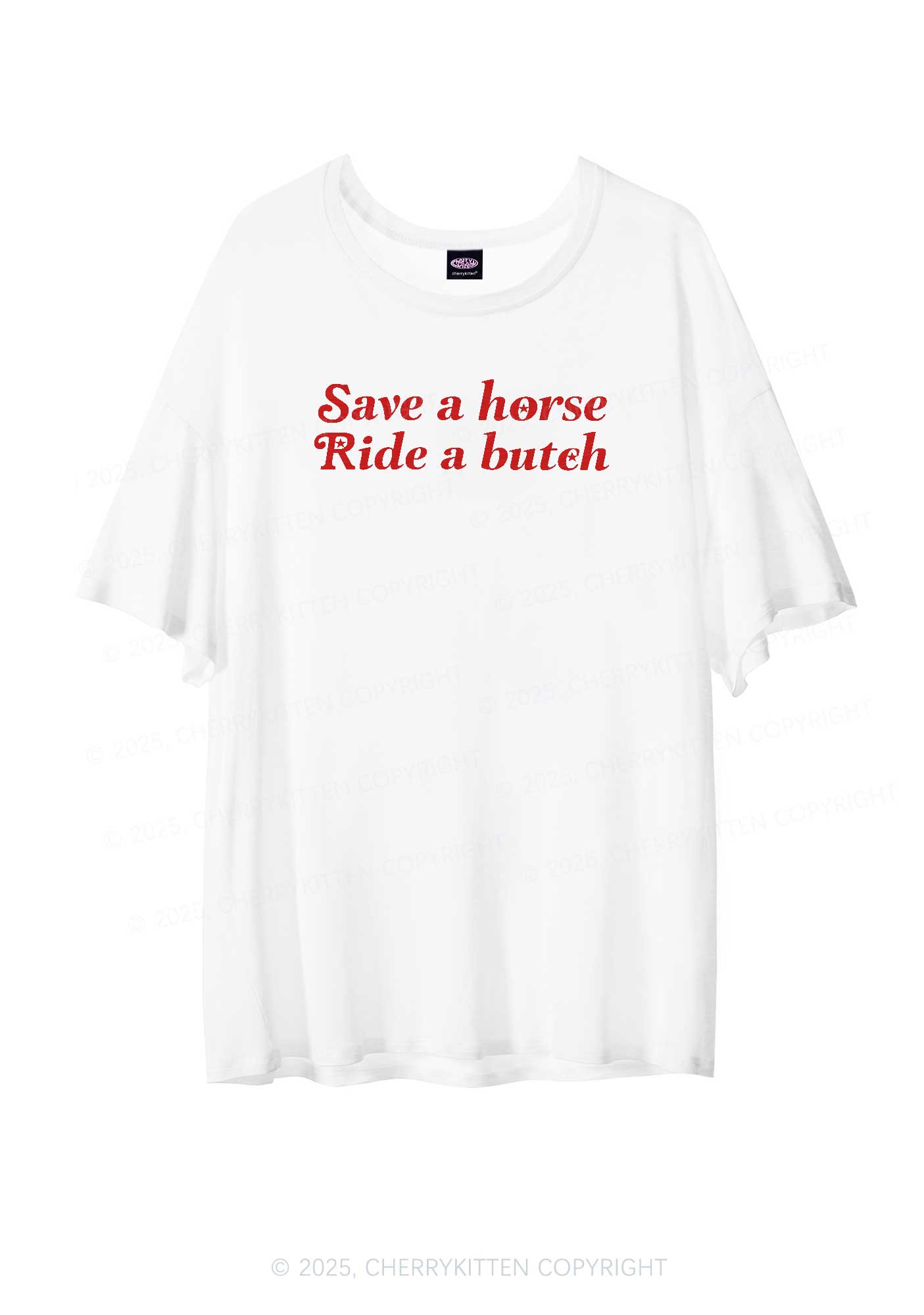 Save Horse Ride Butch Pride Y2K Sheer Boyfriend Tee Cherrykitten