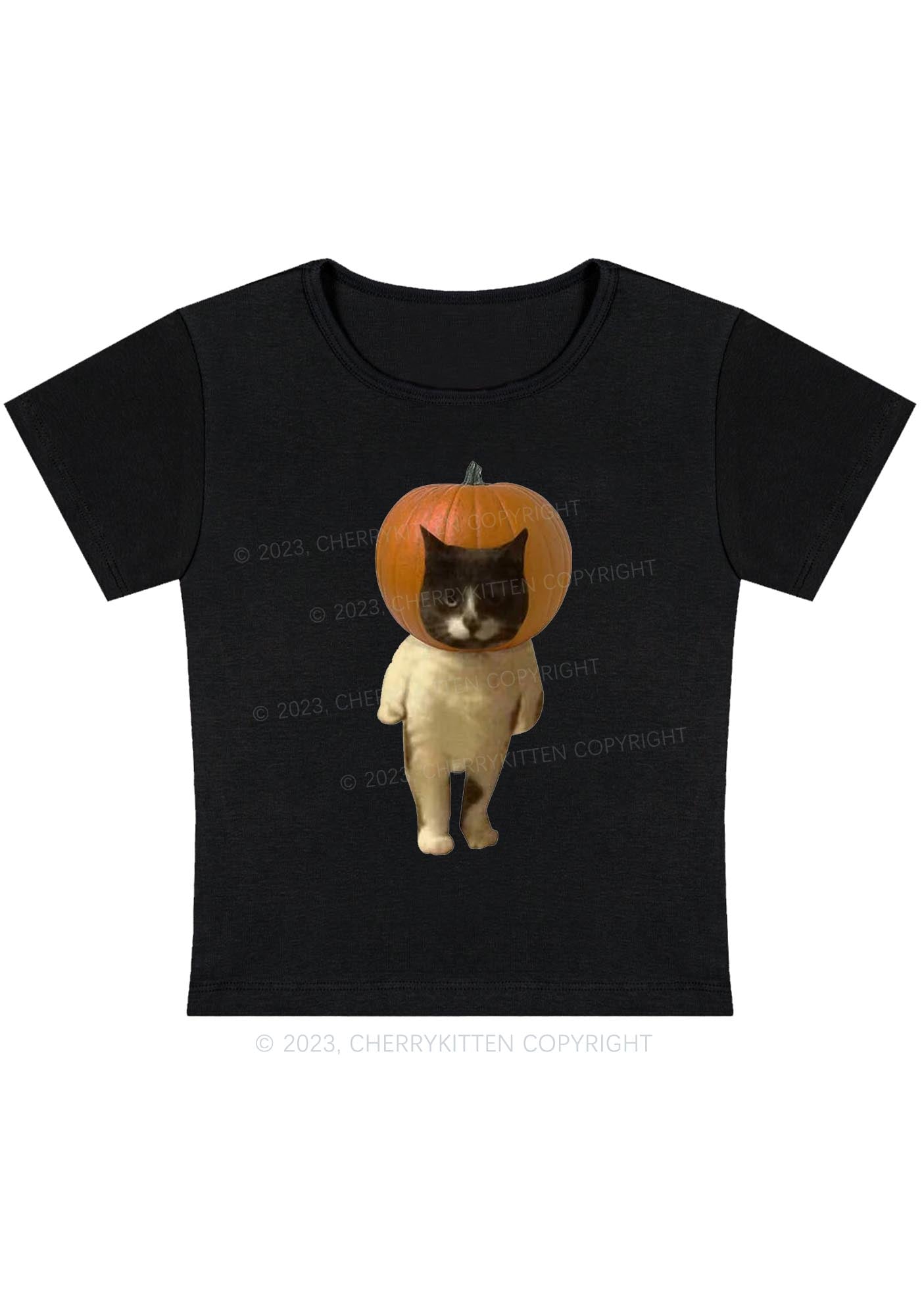 Pumpkin Head Cat Halloween Baby Tee Cherrykitten