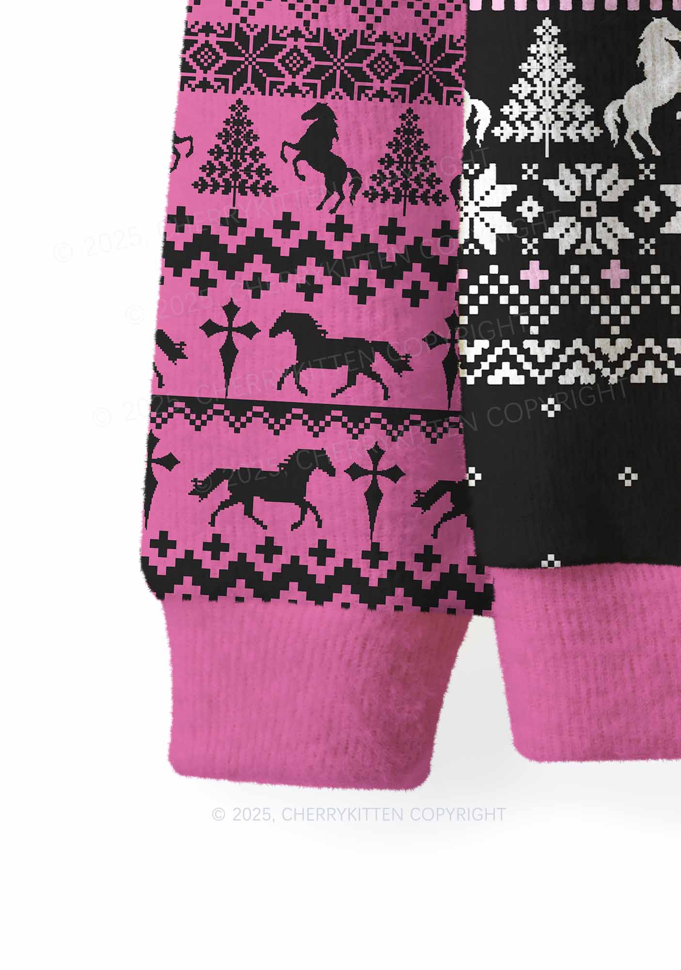 Pink Horse Y2K Christmas Knit Sweatshirt Cherrykitten