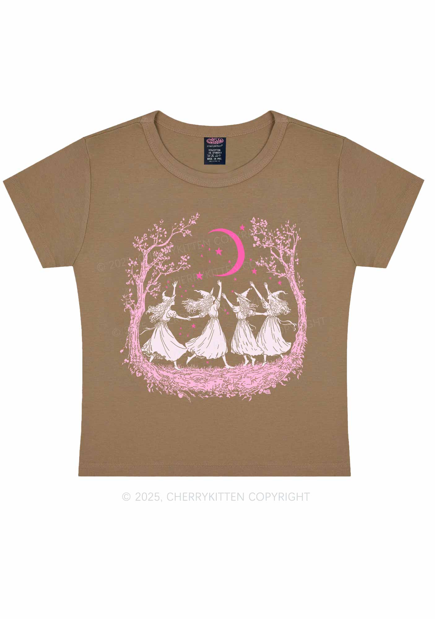 Halloween Witches Dancing Under Moon Y2K Baby Tee Cherrykitten