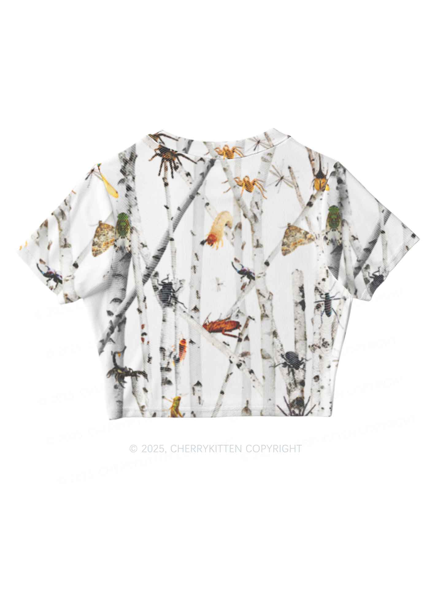 Insects On Birch Y2K Mesh Crop Top Cherrykitten
