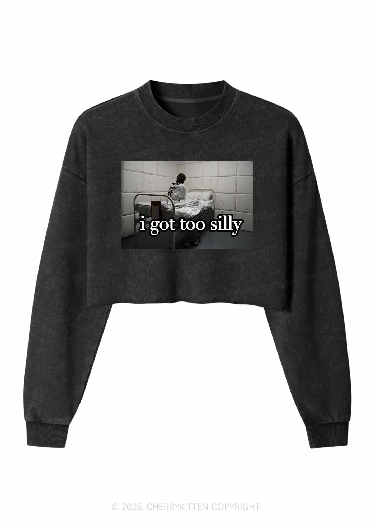 I Got Too Silly Y2K Crop Washed Sweatshirts Cherrykitten