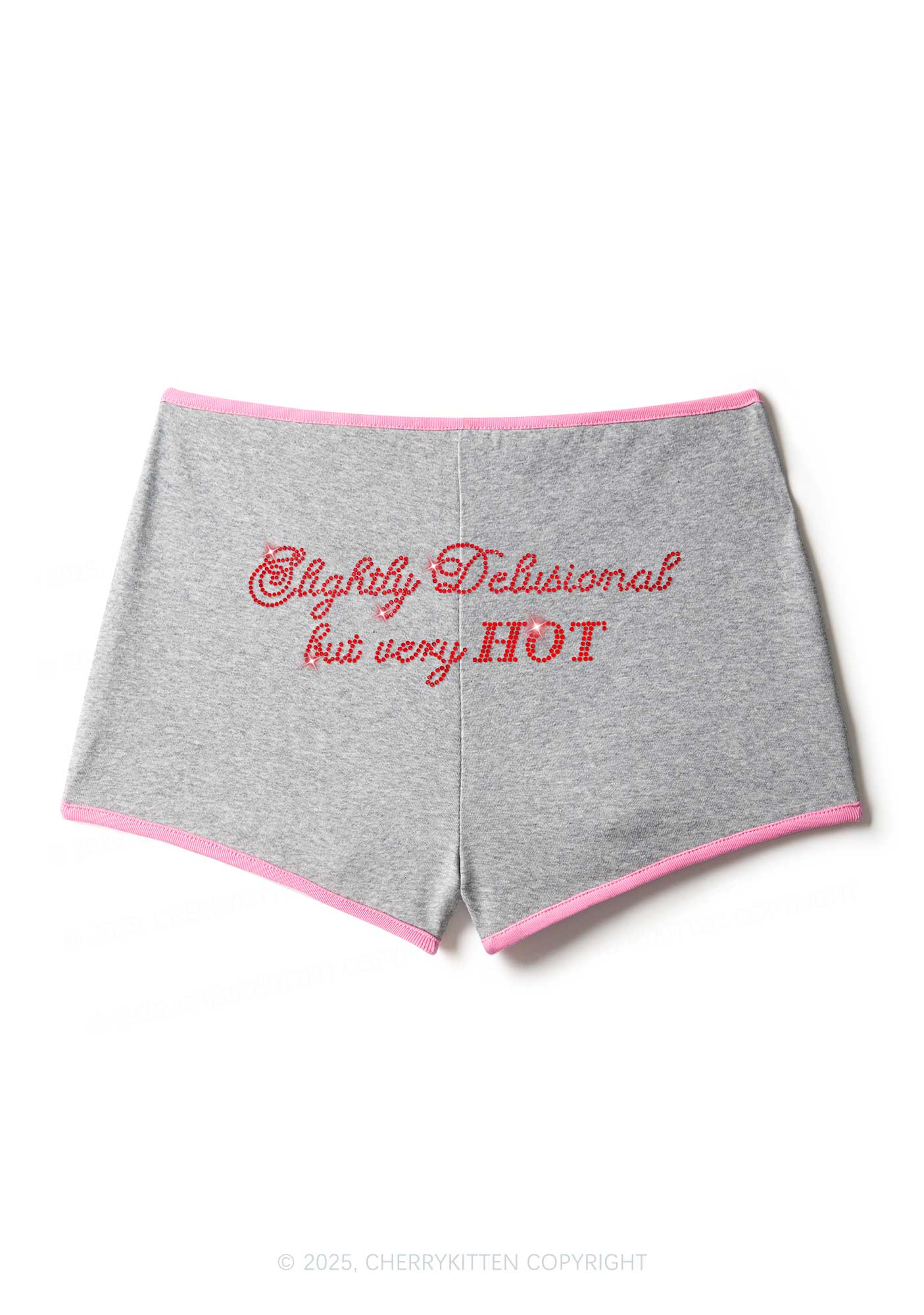 Rhinestone Slightly Delusional But Very Hot Y2K Booty Shorts Cherrykitten