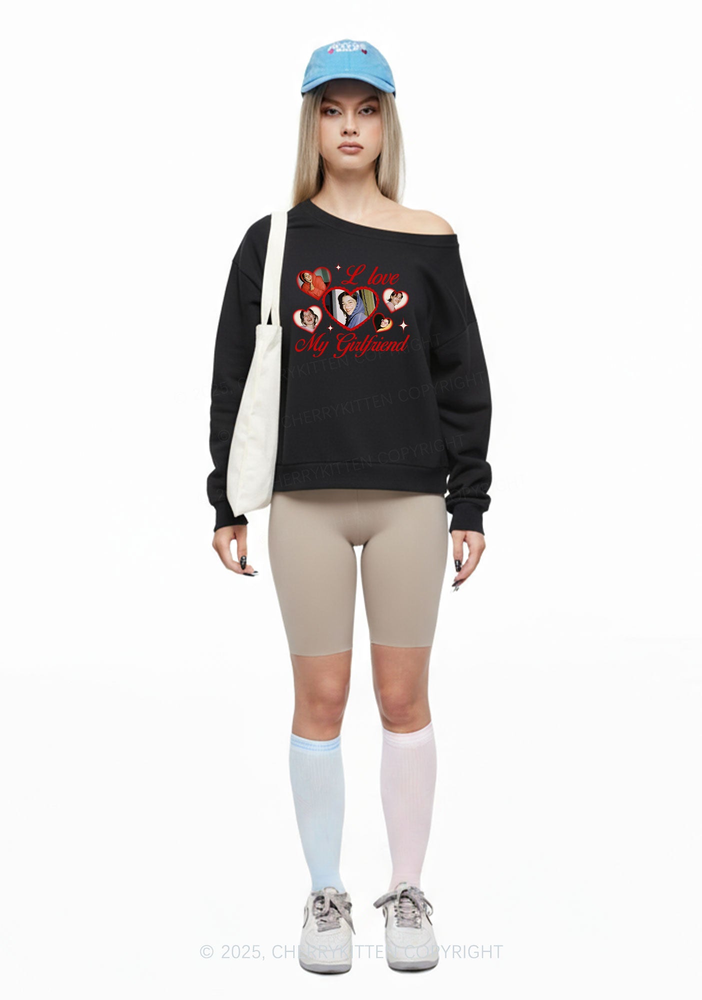 Custom Boyfriend Photos Y2K Off Shoulder Sweatshirts Cherrykitten