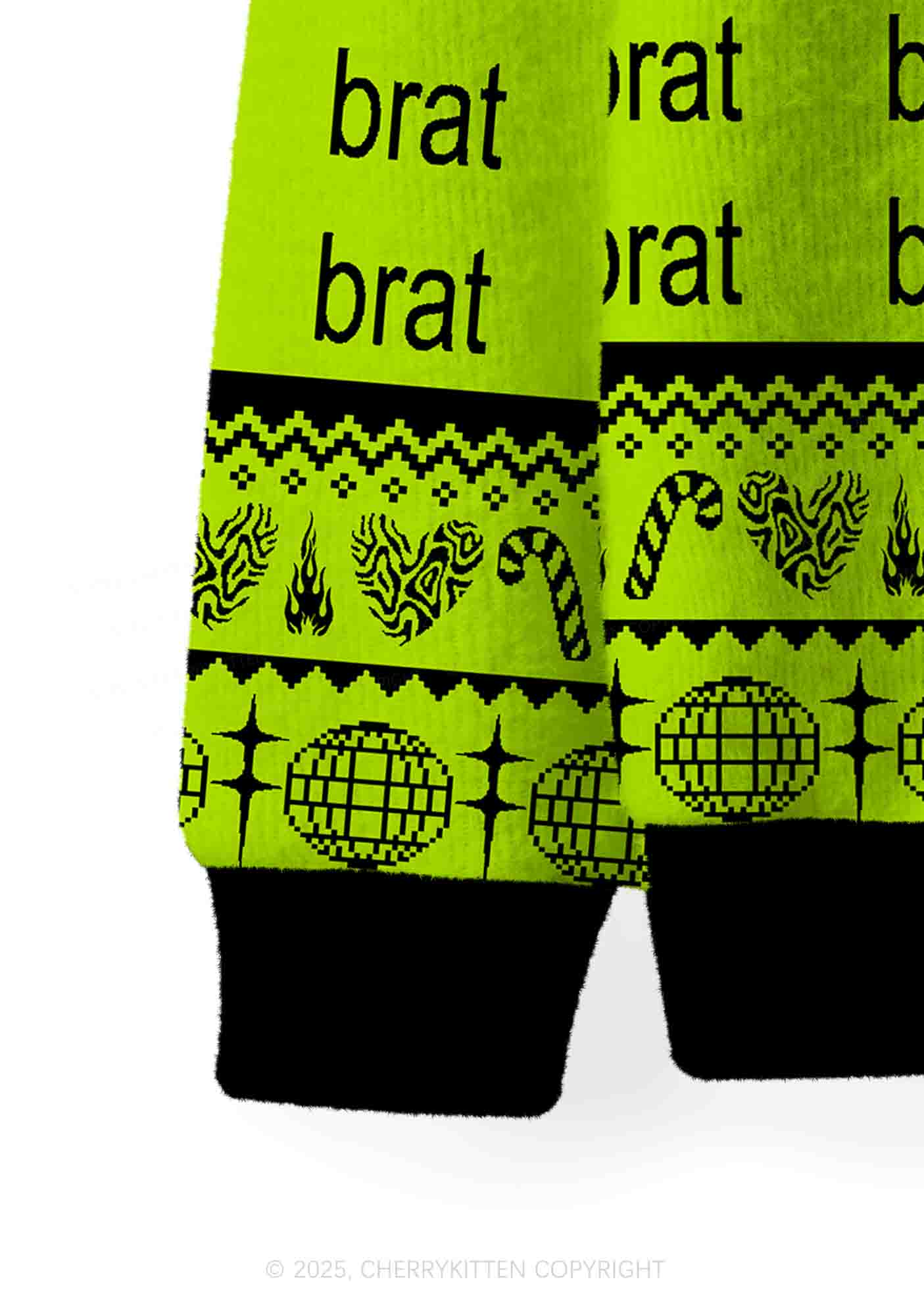 Green Brat Y2K Christmas Cardigan Knit Sweatshirt Cherrykitten