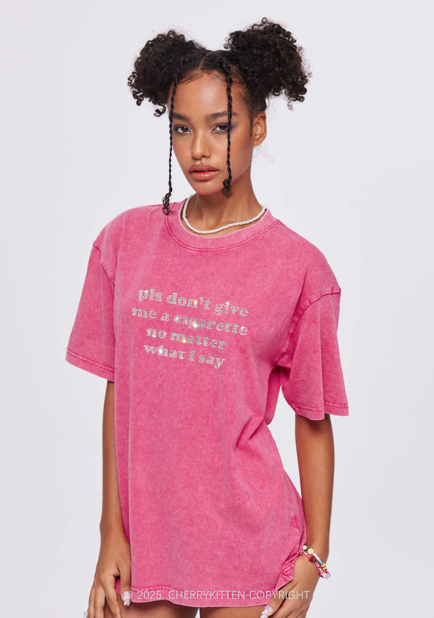 Rhinestone Dont Give Me Cigarette Y2K Shirts Washed Tee Cherrykitten