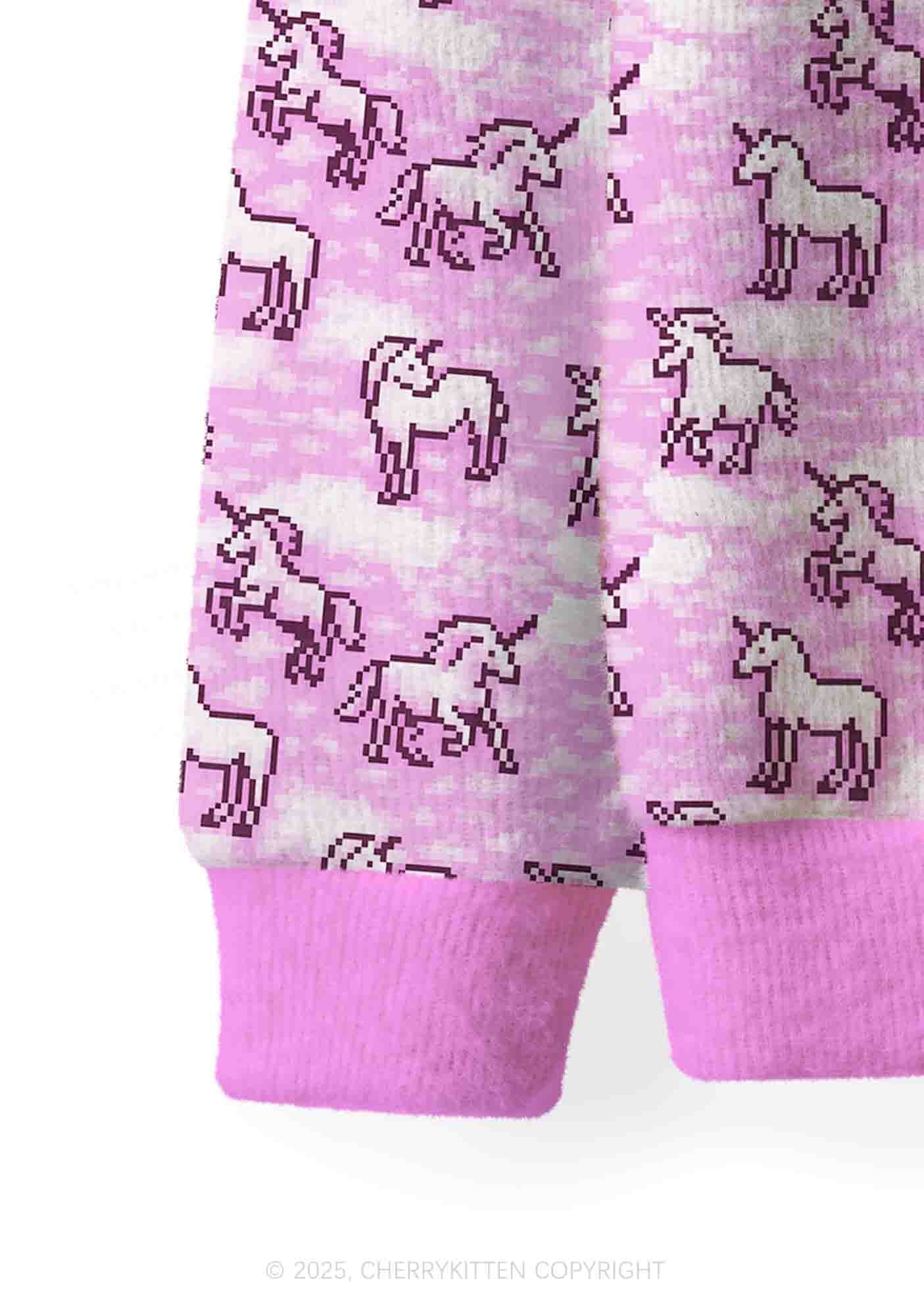 Pink Unicorn Y2K Christmas Cardigan Knit Sweatshirt Cherrykitten