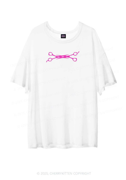 Pink Scissor Pride Y2K Sheer Boyfriend Tee Cherrykitten