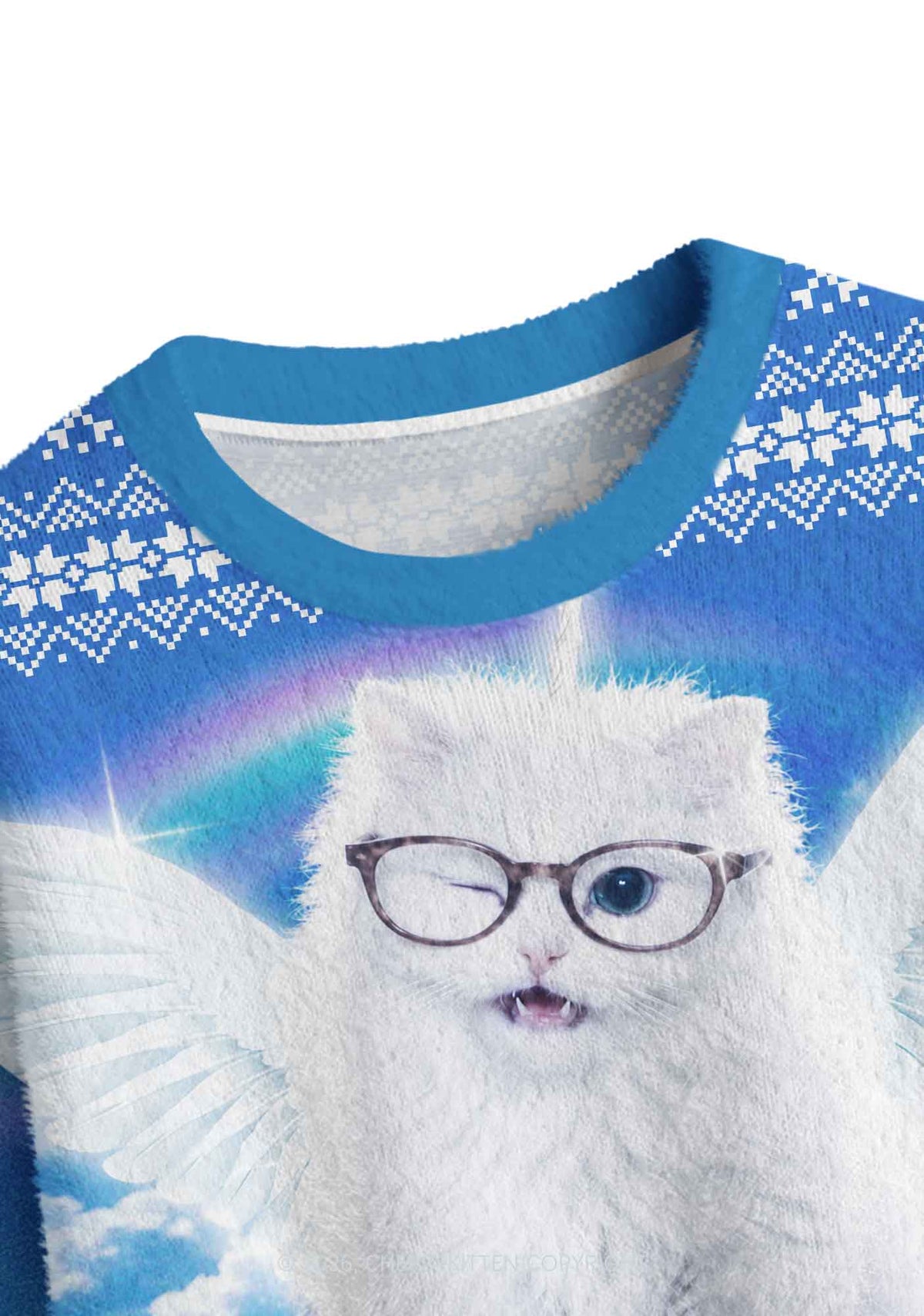 White Angel Glasses Cat Y2K Crop Knit Sweatshirt Cherrykitten