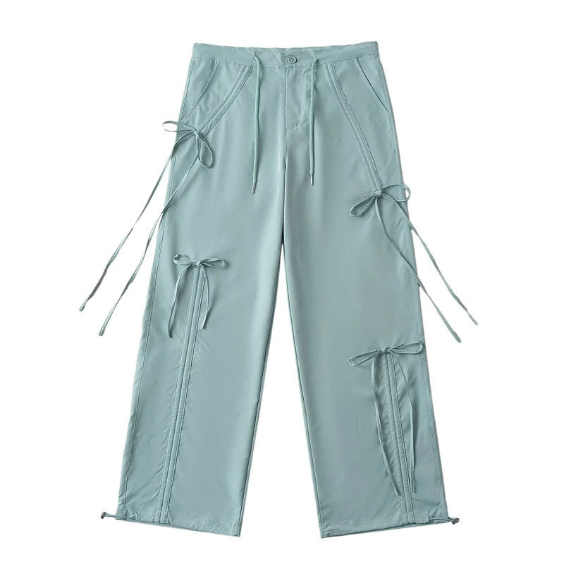 Y2K Bow Lace up Wide-leg Cargo Pants Cherrykitten