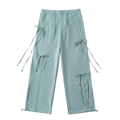 Y2K Bow Lace up Wide-leg Cargo Pants Cherrykitten