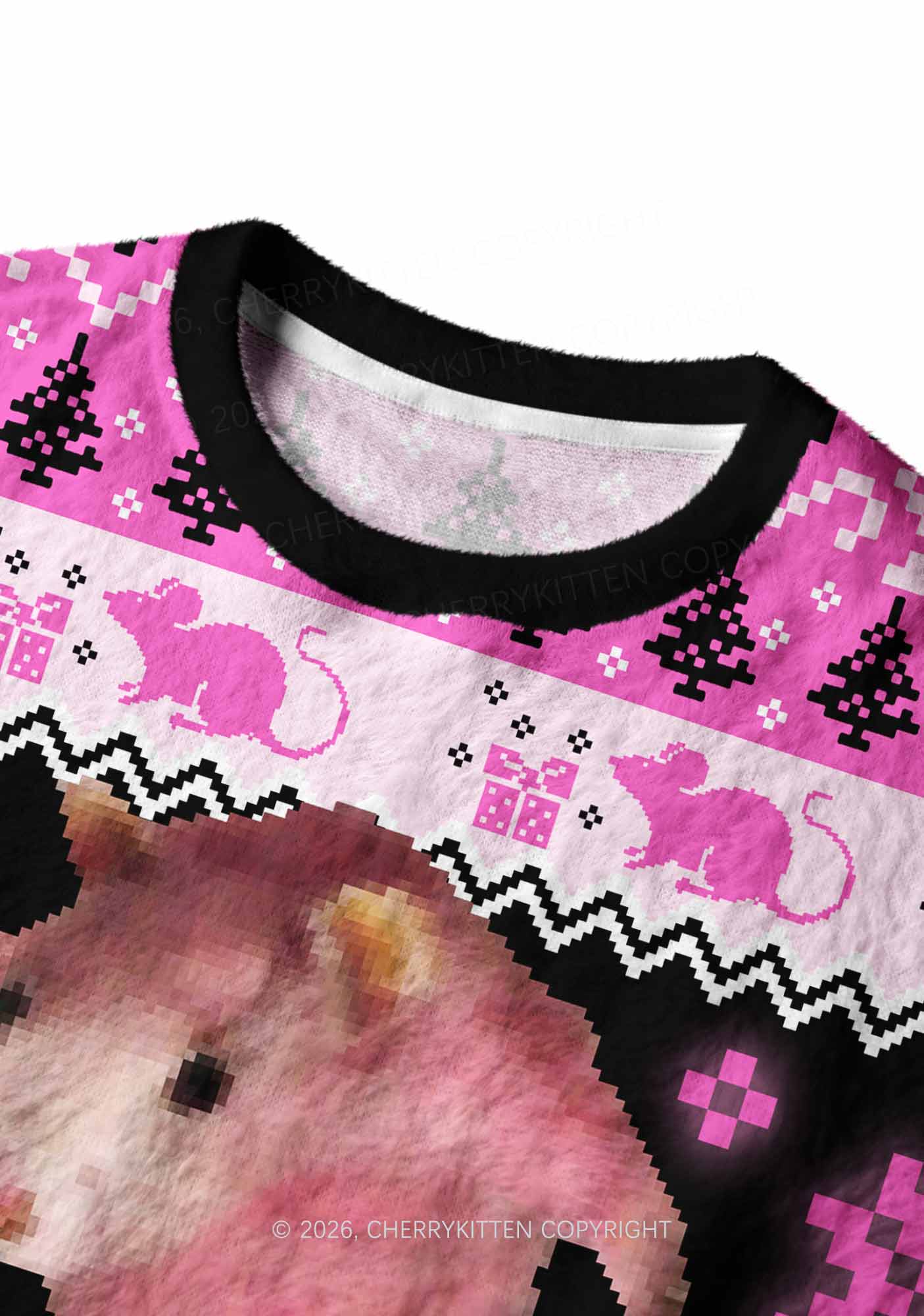 Hot Pink Ratz Y2K Christmas Knit Sweatshirt Cherrykitten