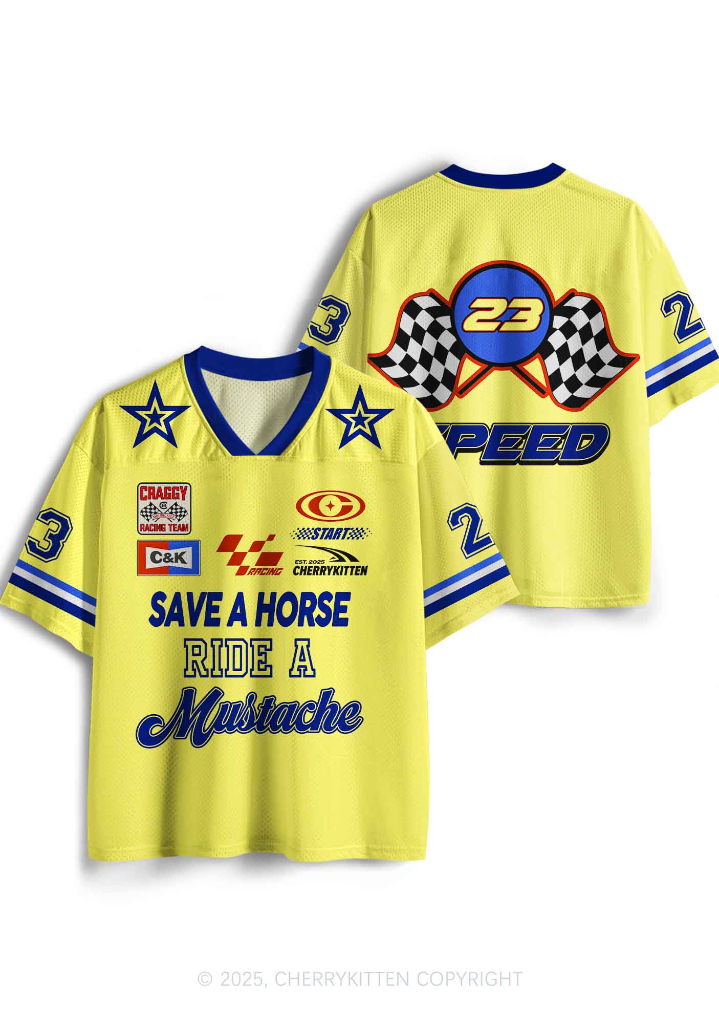 Custom Yellow Ride A Mustache Y2K Sport Jersey Shirts Cherrykitten