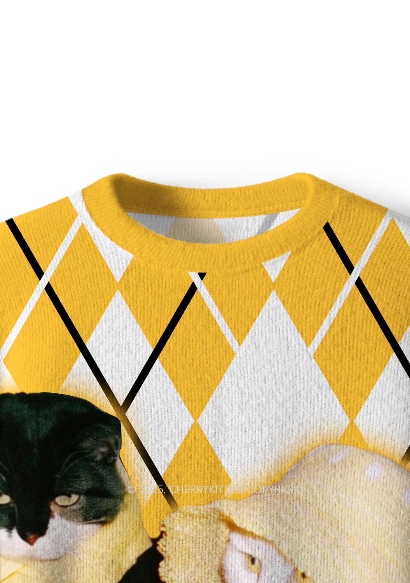 Yellow Cats Friend Y2K Christmas Knit Sweatshirt Cherrykitten