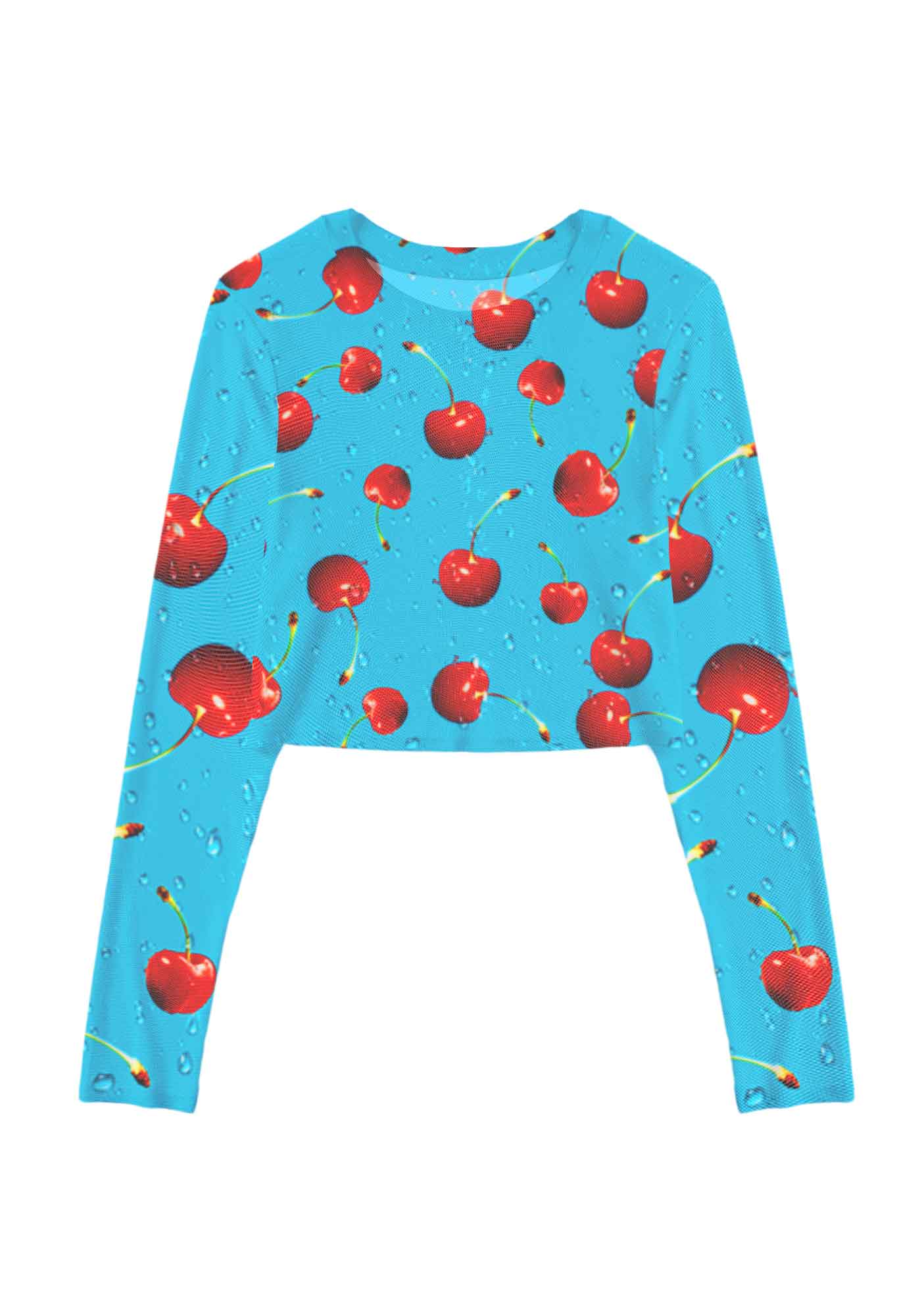 Fresh Cherry Y2K Mesh Long Sleeve Crop Top Cherrykitten