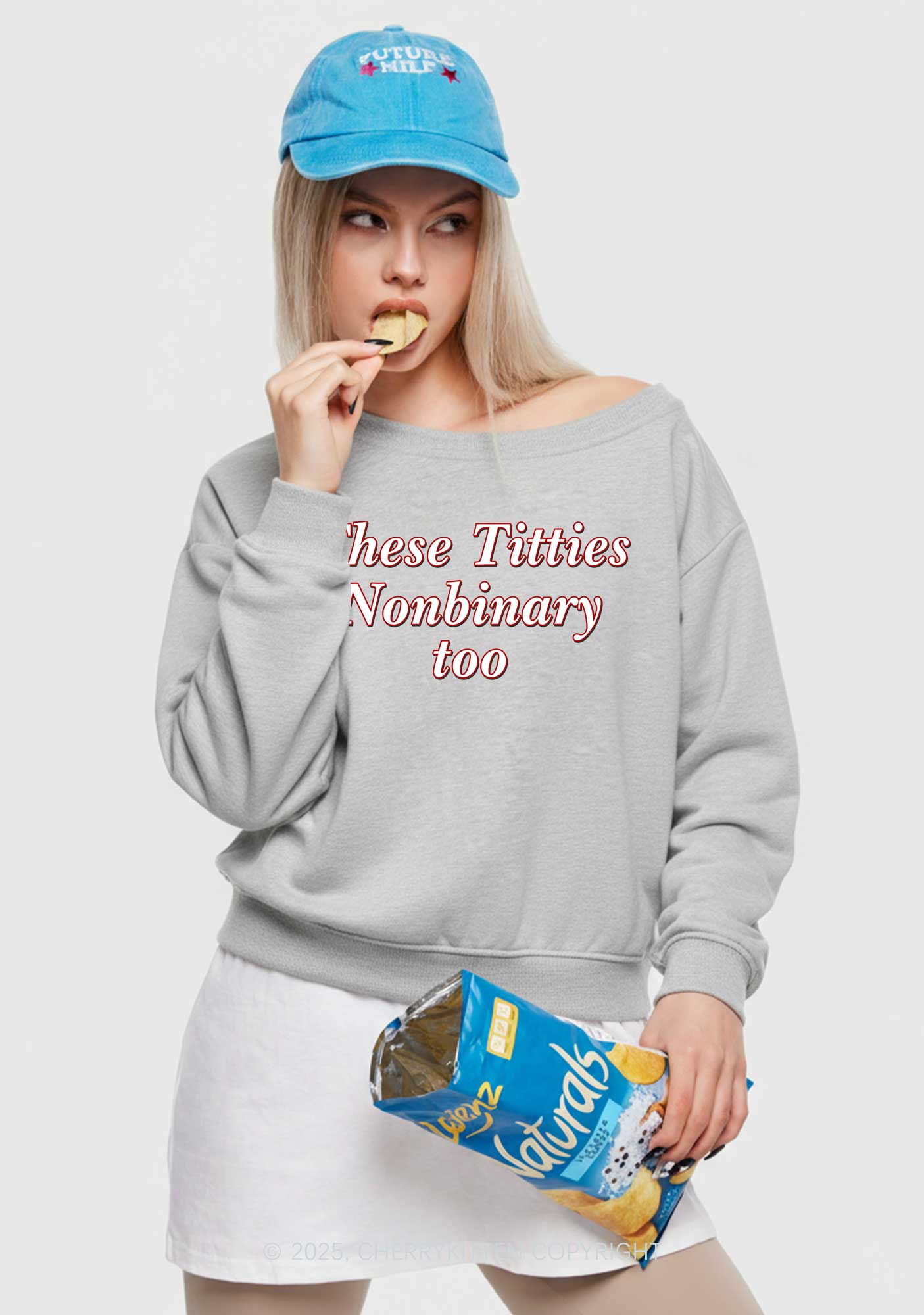 Txtties Nonbinary Too Y2K Off Shoulder Sweatshirts Cherrykitten