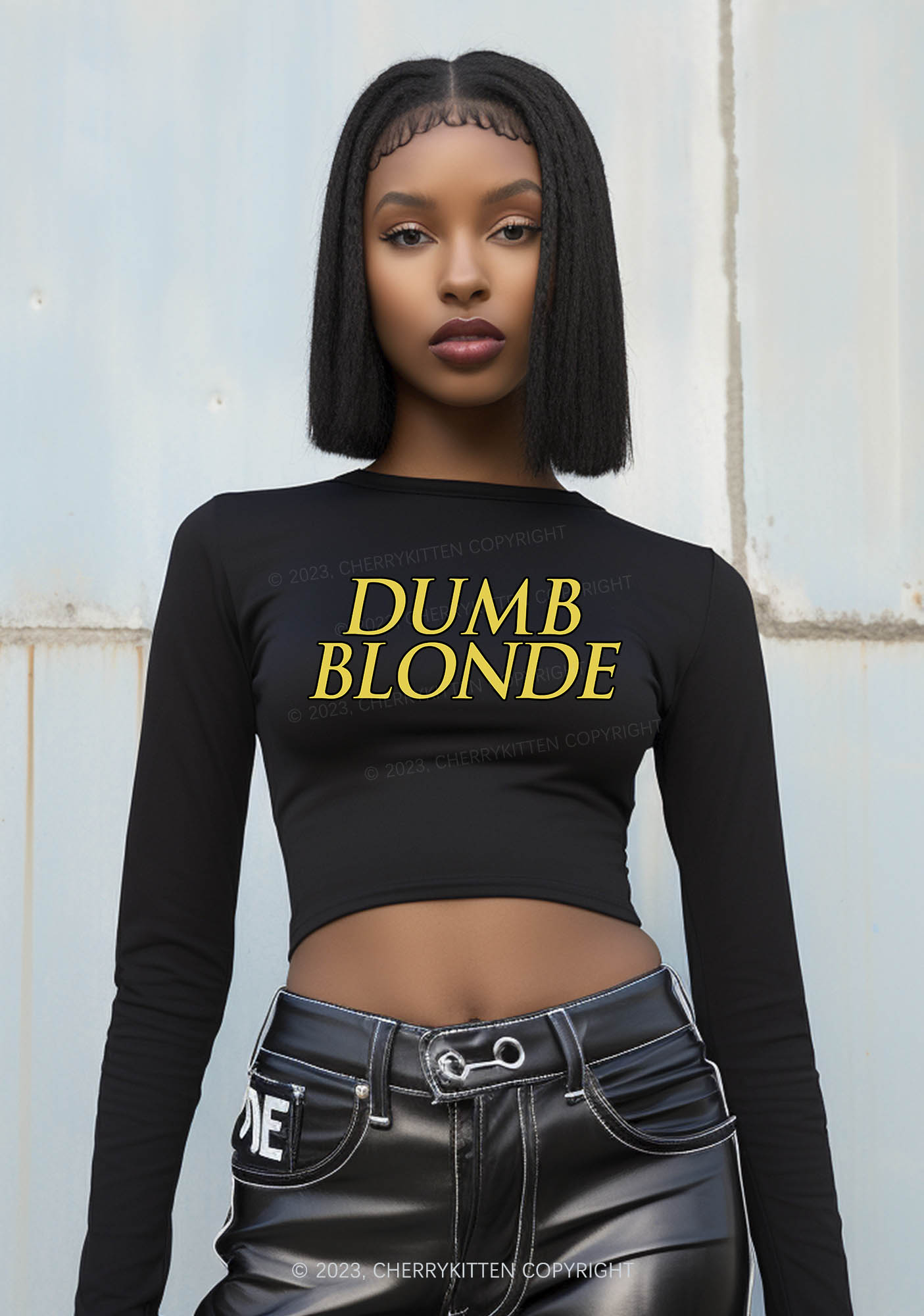 Dumb Blonde Long Sleeve Crop Top Cherrykitten