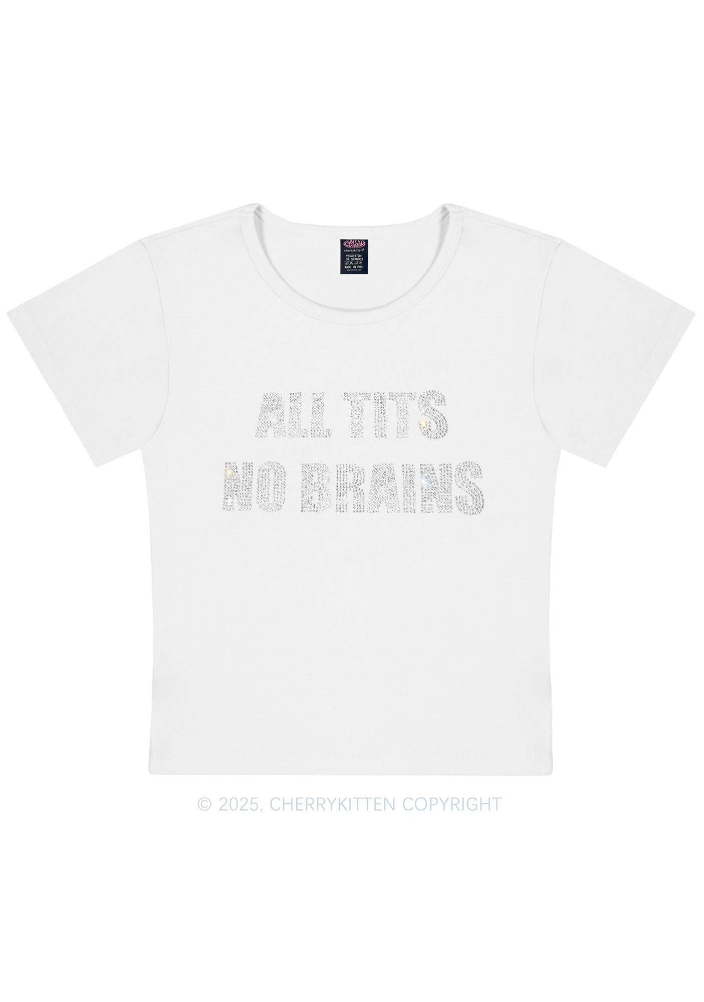 Rhinestone All Txts No Brains Y2K Baby Tee Cherrykitten