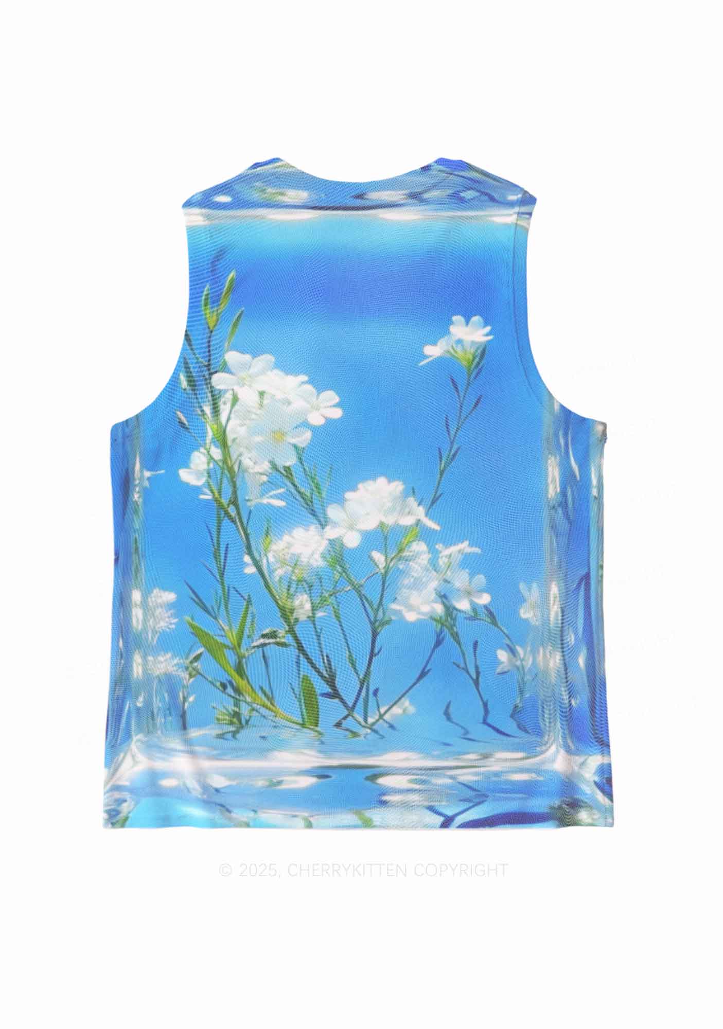 White Flowers Y2K Mesh Muscle Tank Cherrykitten