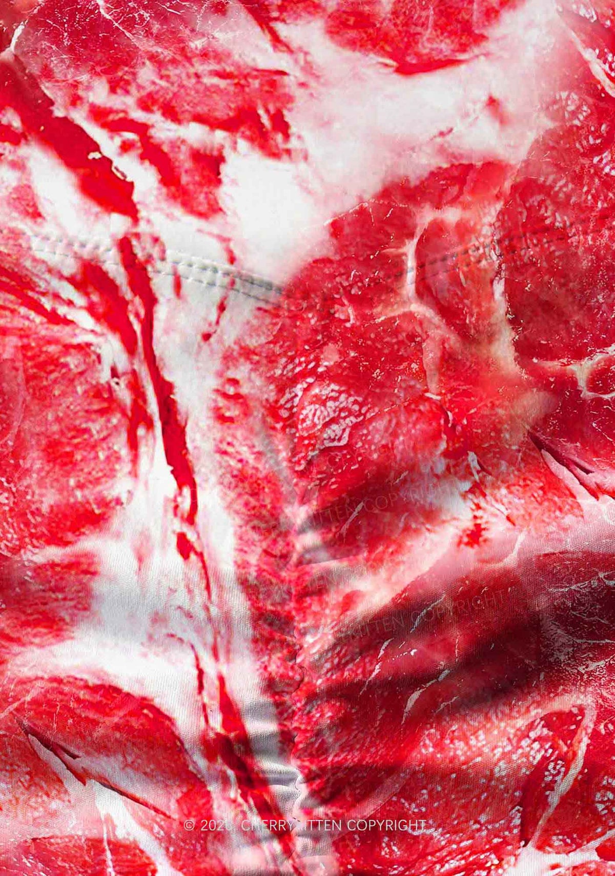 Beef Steak Texture Y2K Print Yoga Shorts Cherrykitten