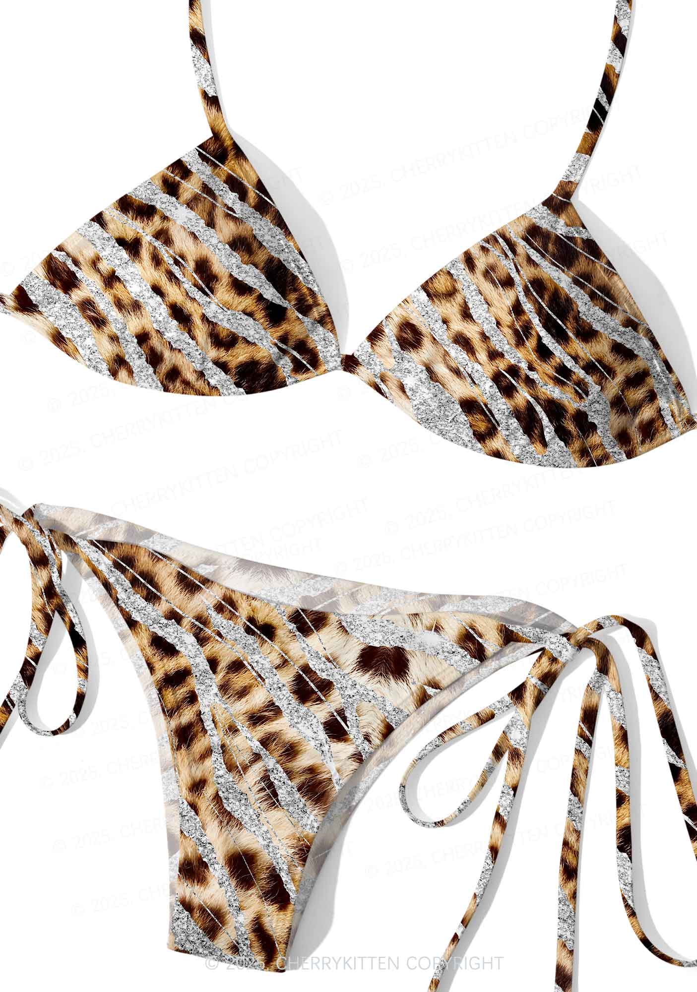 Shimmering Leopard Y2K Print Bikini Set Cherrykitten