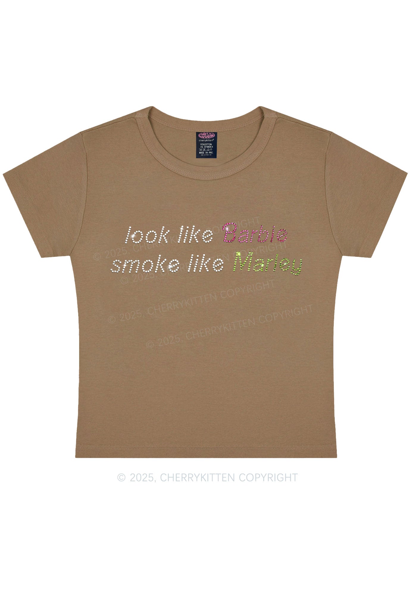 Rhinestone Smoke Like Marley Y2K Baby Tee Cherrykitten