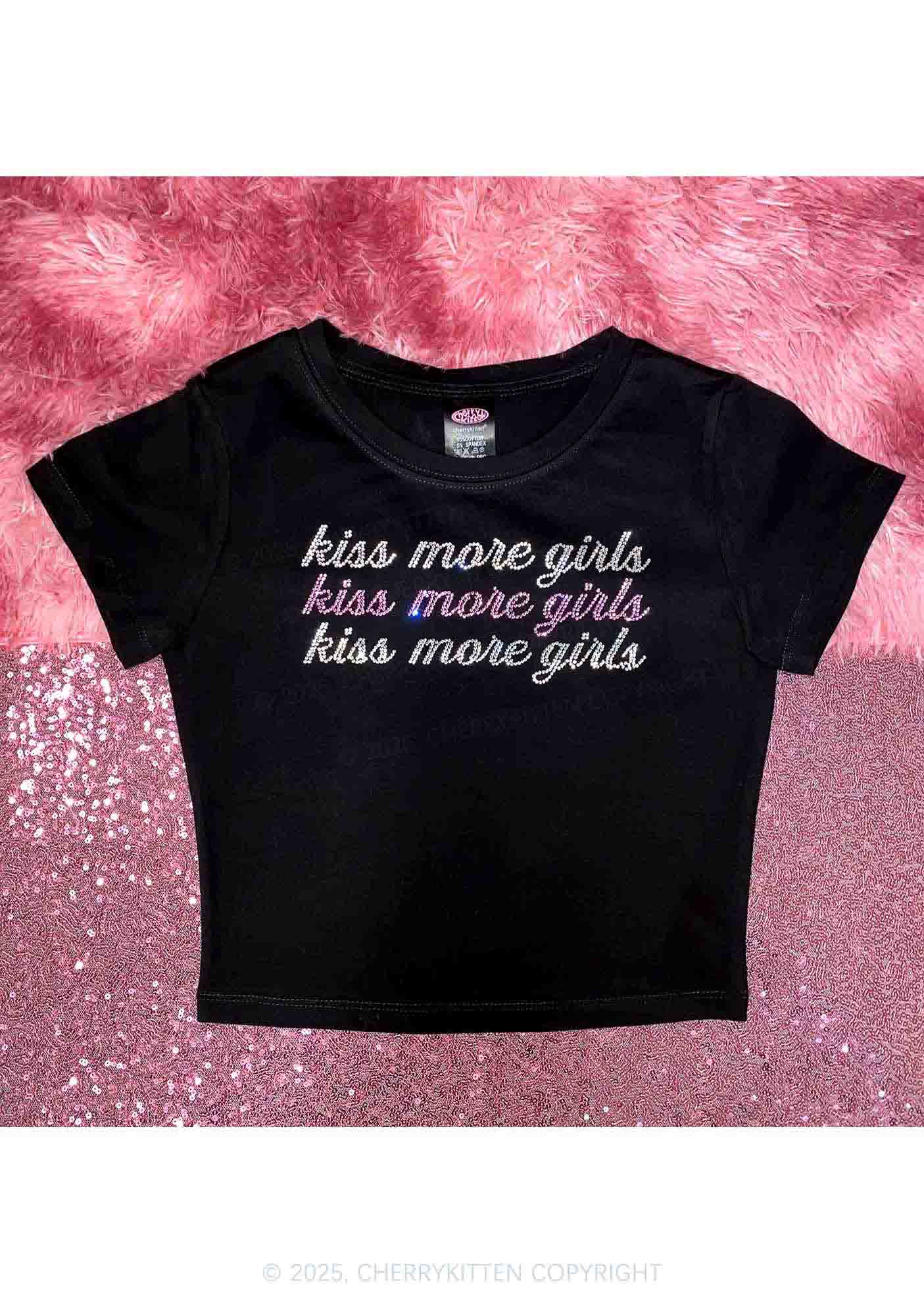 Rhinestone Kiss More Girls Pride Y2K Baby Tee Cherrykitten