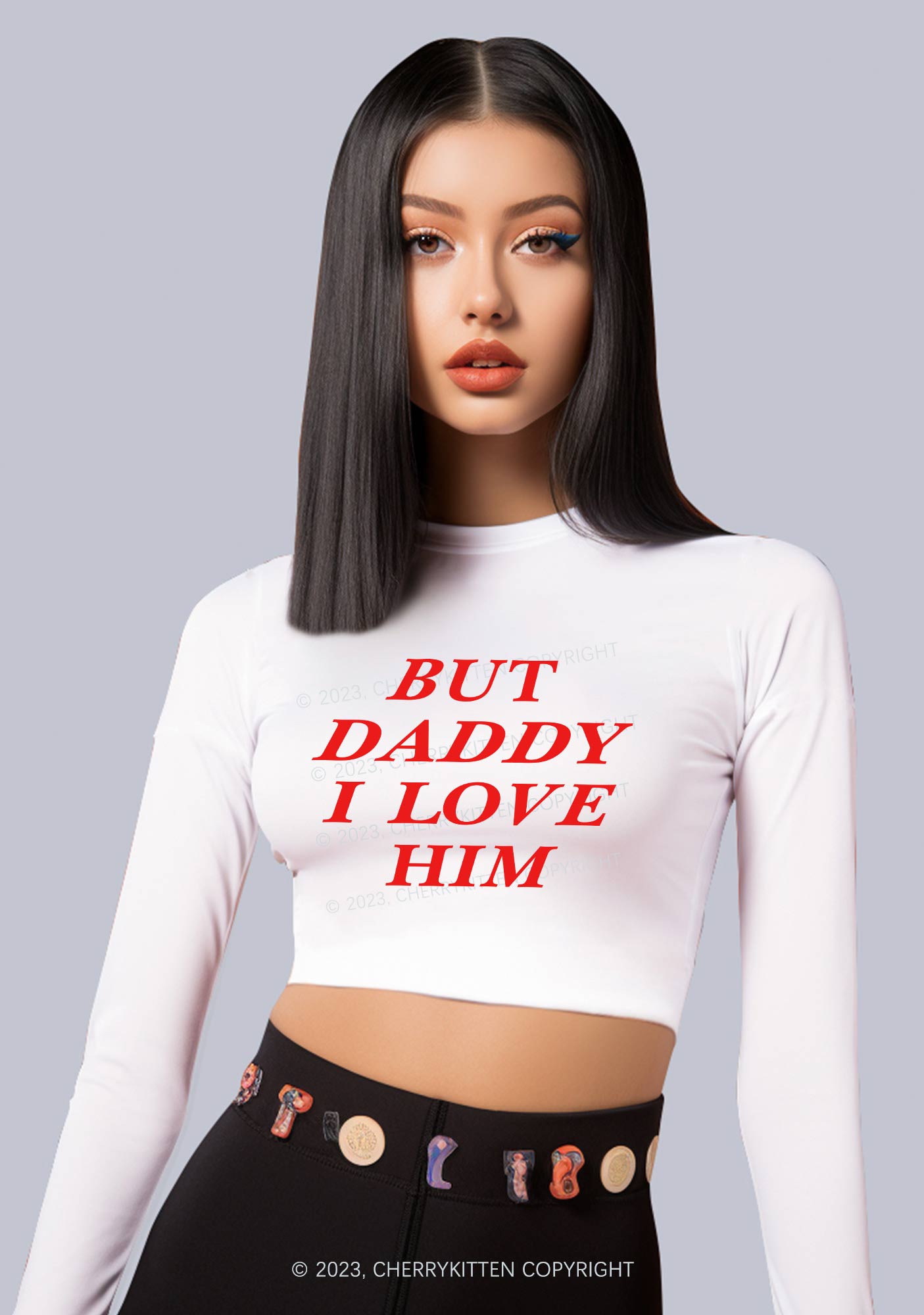 But Daddy I Love Him Long Sleeve Crop Top Cherrykitten