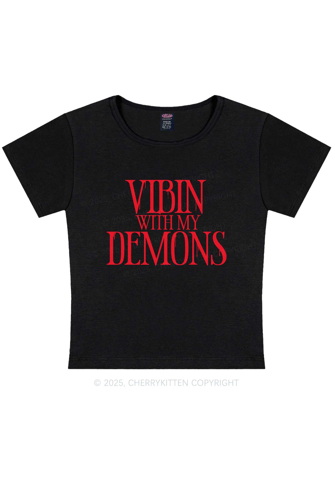 Halloween Vibin With My Demons Y2K Baby Tee Cherrykitten
