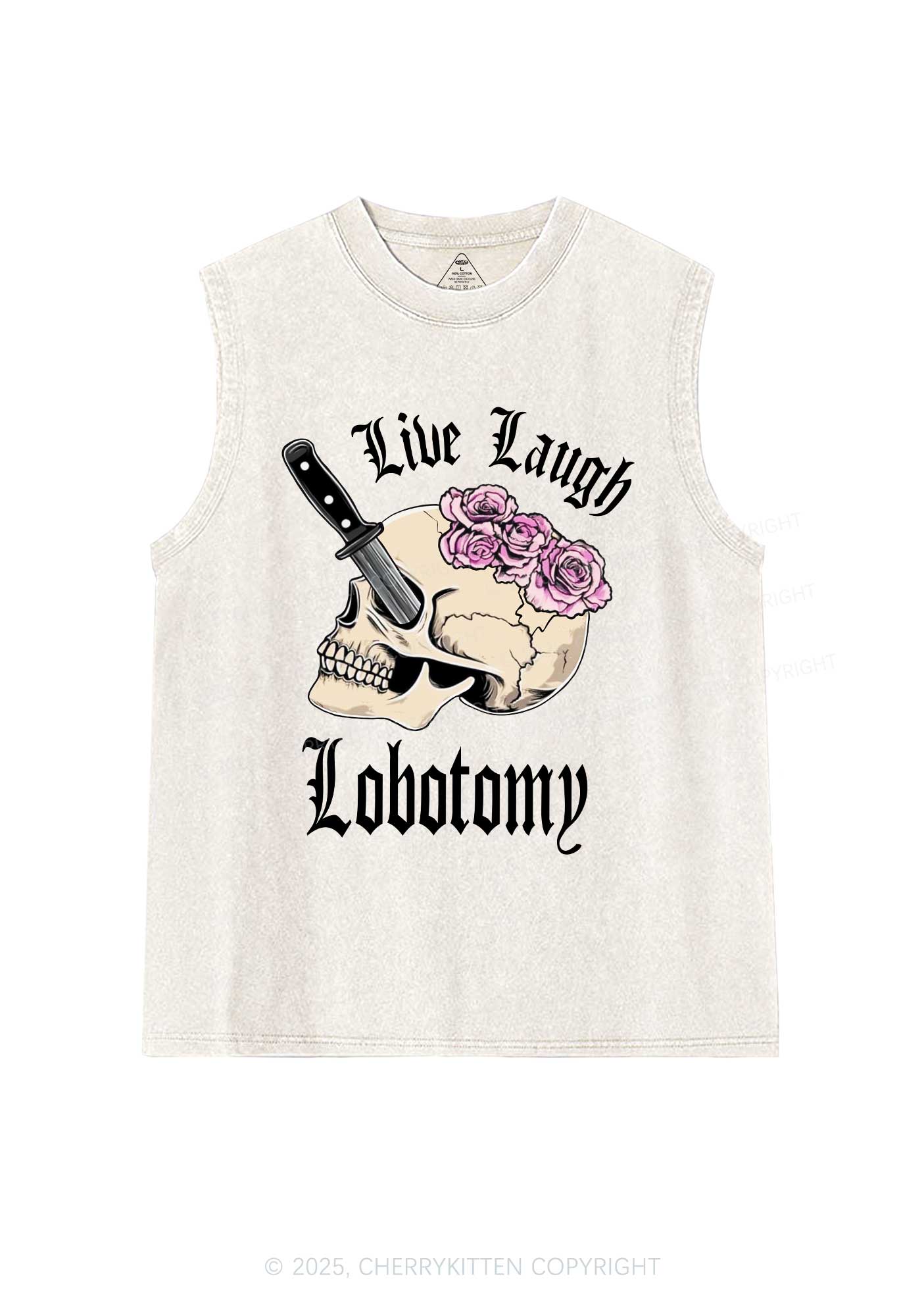 Live Laugh Lobotomy Skull Y2K Washed Muscle Tank Cherrykitten