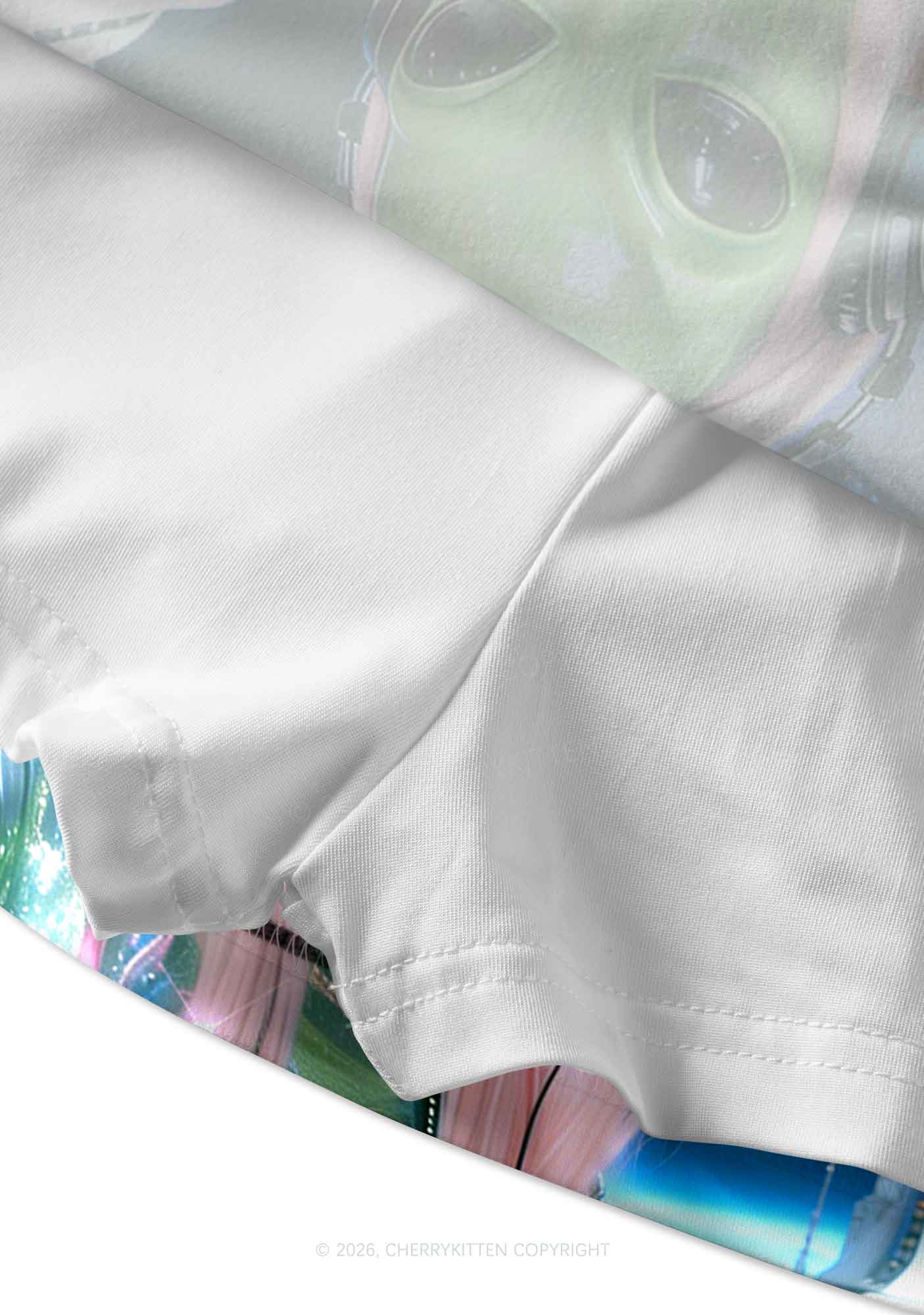 Space Alien DJ Y2K Print Mini Skirt Cherrykitten