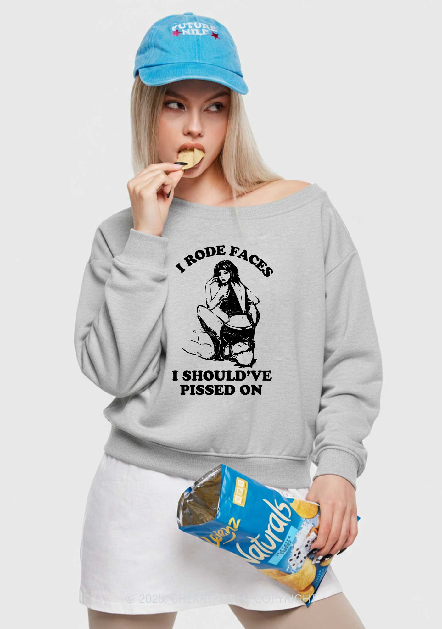 I Rode Faces Y2K Off Shoulder Sweatshirts Cherrykitten