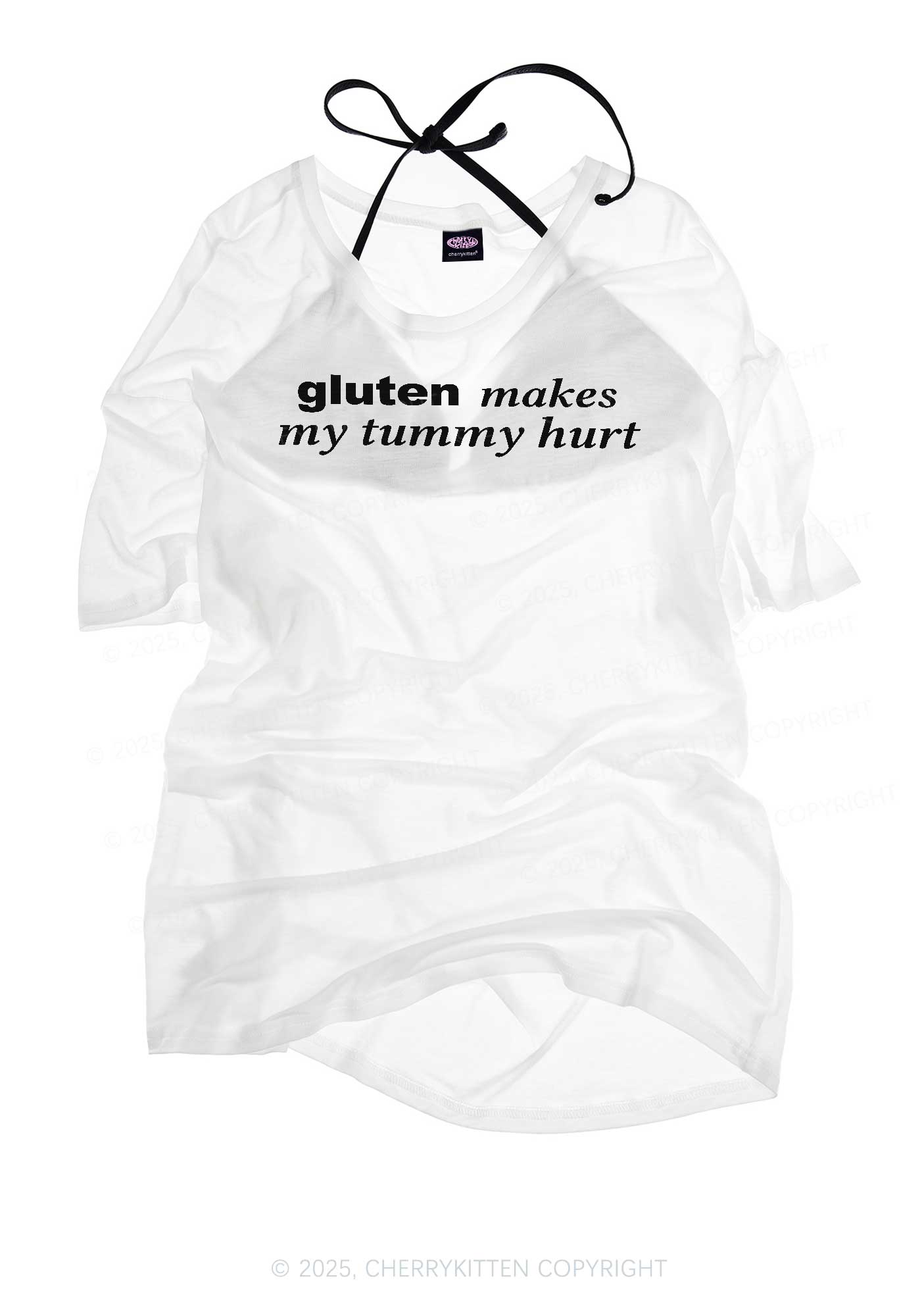 Gluten Makes Tummy Hurt Y2K Sheer Boyfriend Tee Cherrykitten