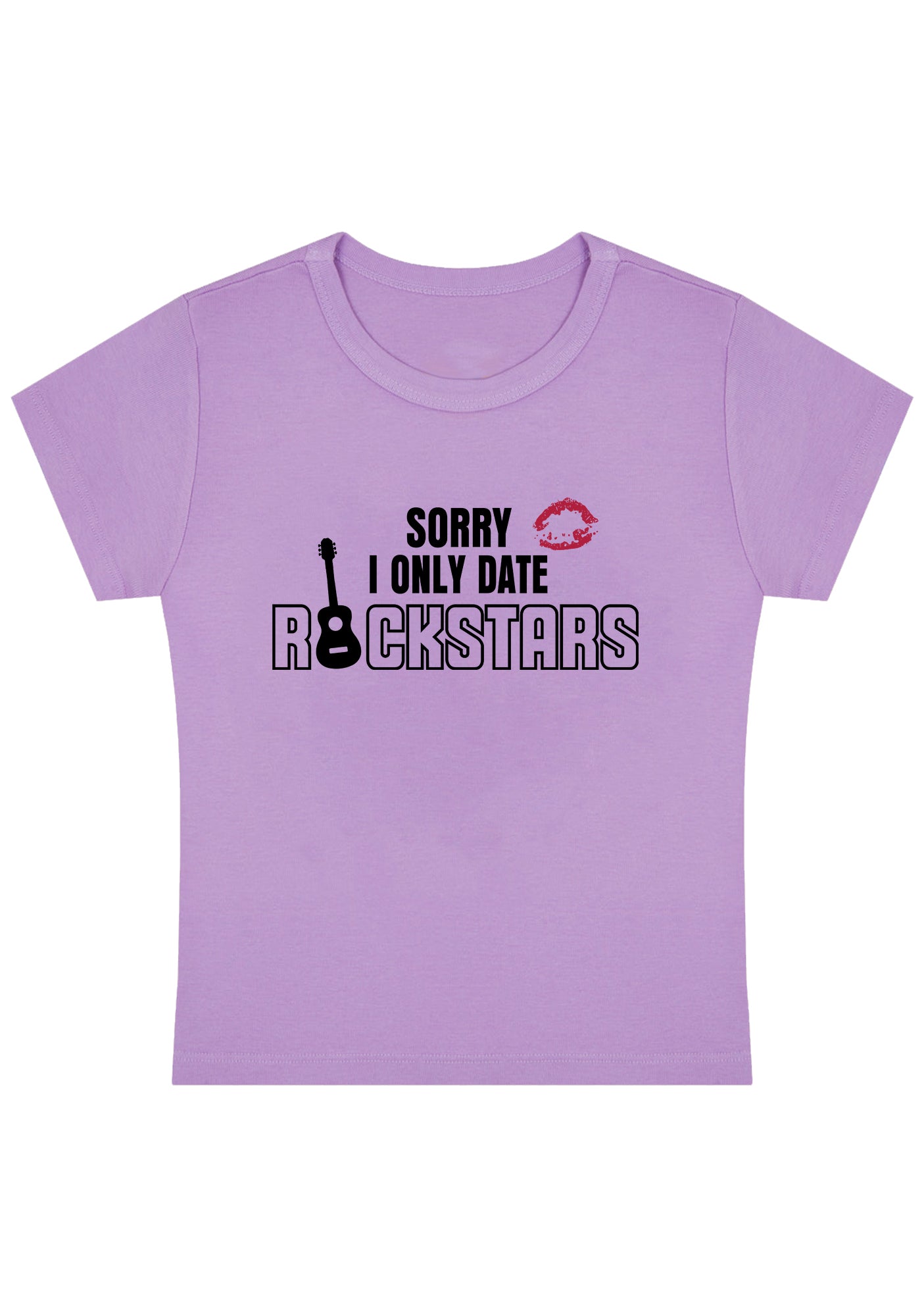 I Only Date Rockstars Lip Print Y2K Baby Tee