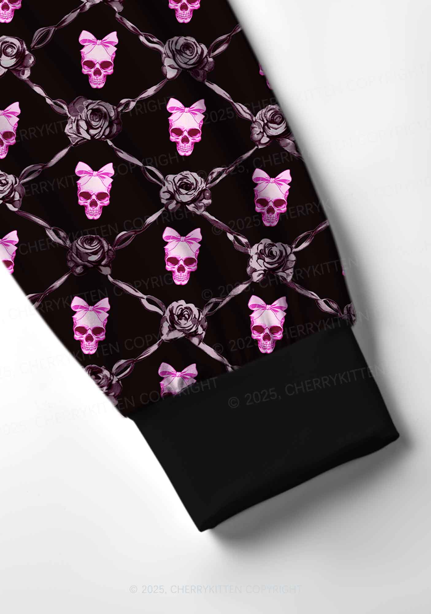 Halloween Pink Skull Y2K Print Long Sleeve Pajama Set Cherrykitten