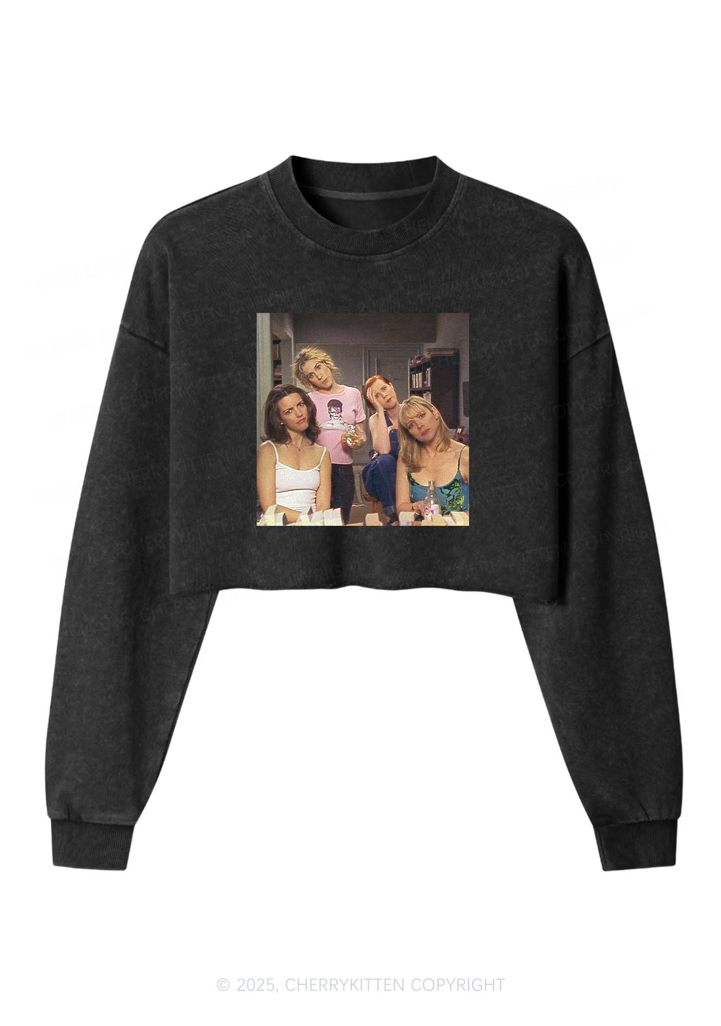 Girl Puzzled Y2K Crop Washed Sweatshirts Cherrykitten